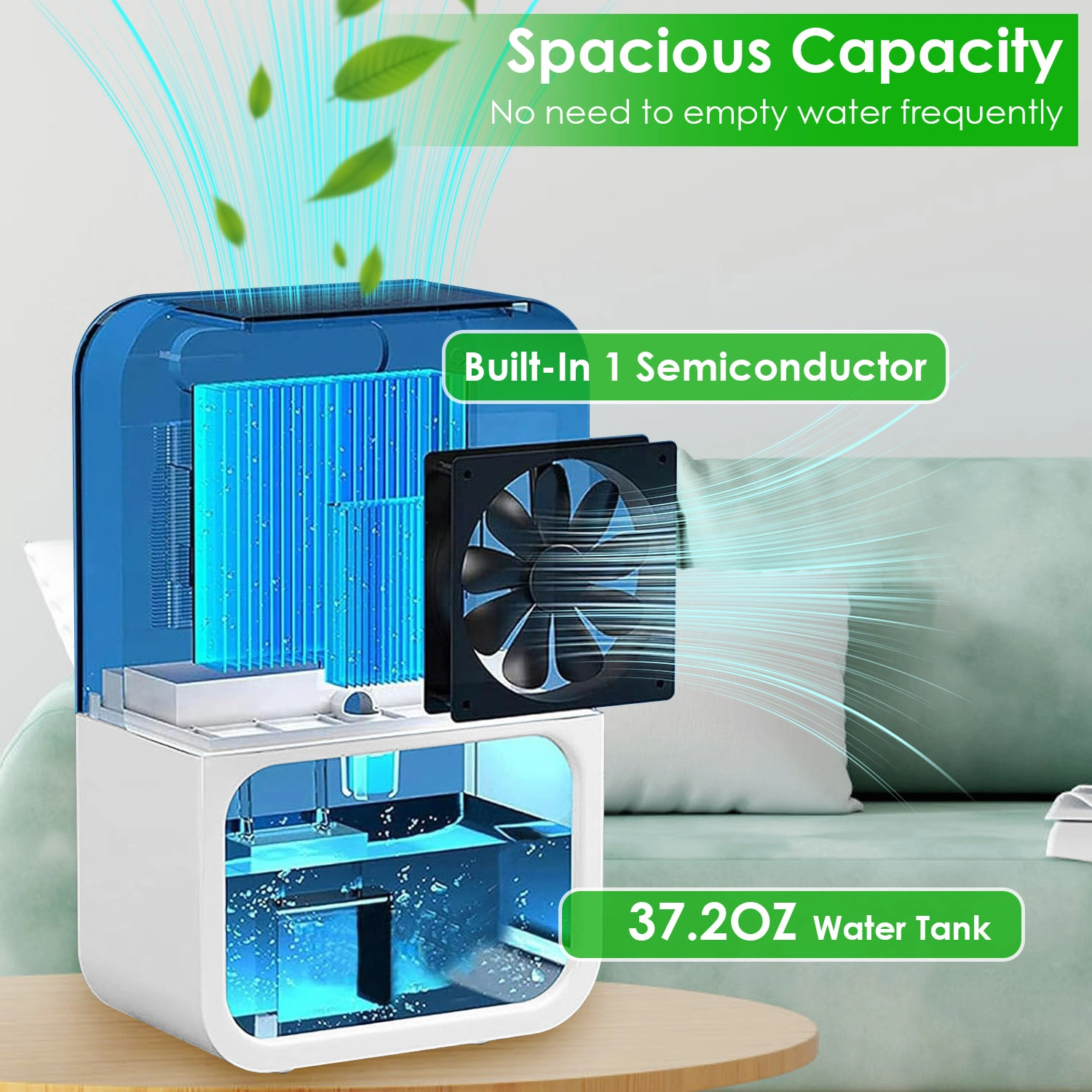 Small Household Dehumidifier for Bathroom Closet RV, Real‑Time Humidity Readout, 1.1L Tank Auto Shut‑Off, 24H Timer and 7‑Color Night Light view 2