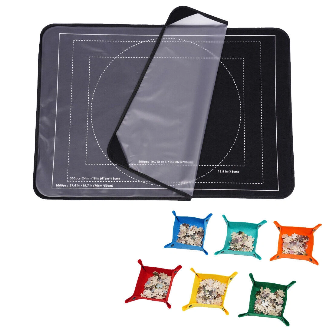 Jigsaw Puzzle Board 32x22 Inch, 1000 Piece Puzzle Mat with 6 Sorting Trays, Rolling Storage Cover for Puzzle Lovers UK view 2