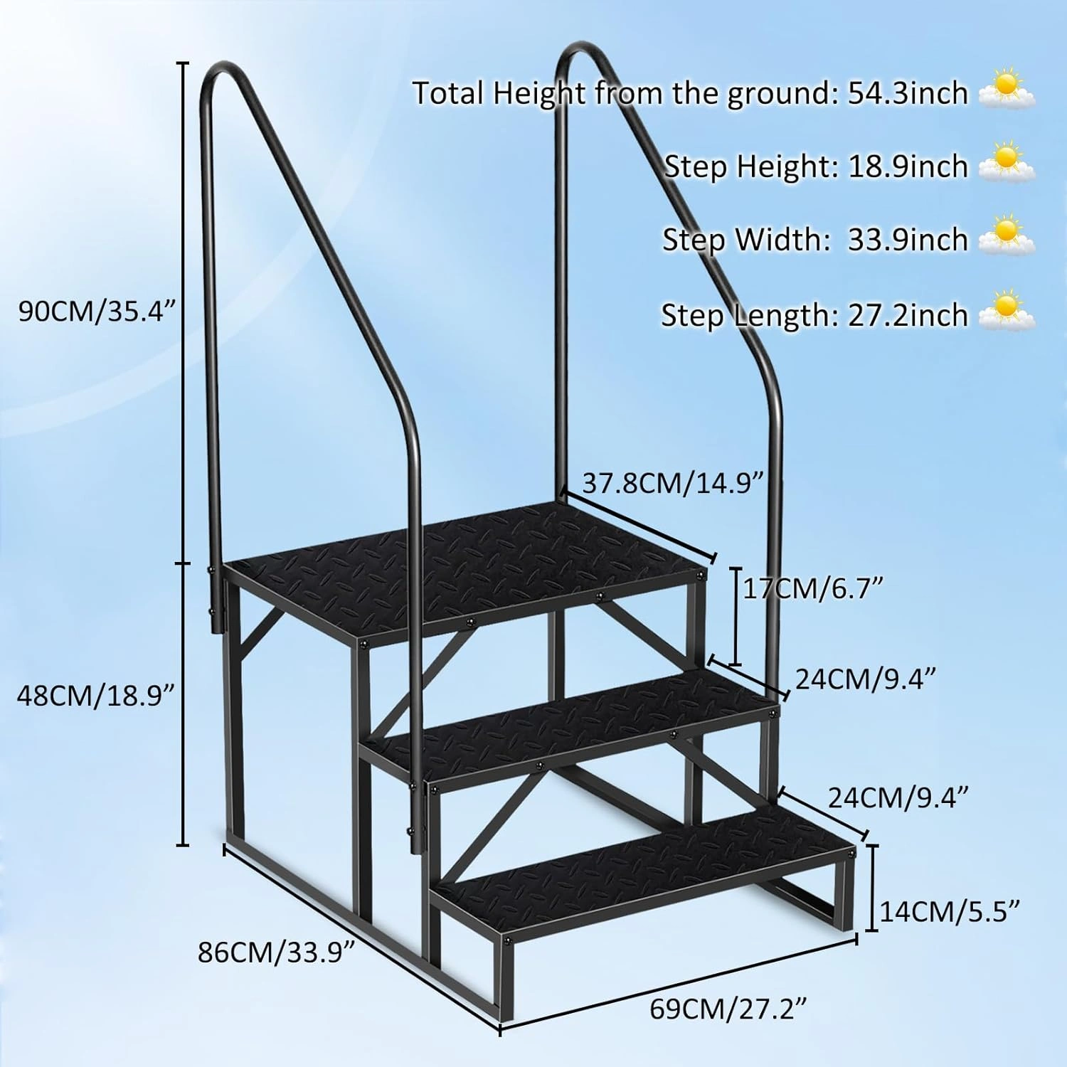 Above Ground Pool Ladder with Handrail, Heavy Duty RV Steps & Hot Tub Stairs, 660 lbs Weight Capacity, Camper & Mobile Home Entry Step view 2