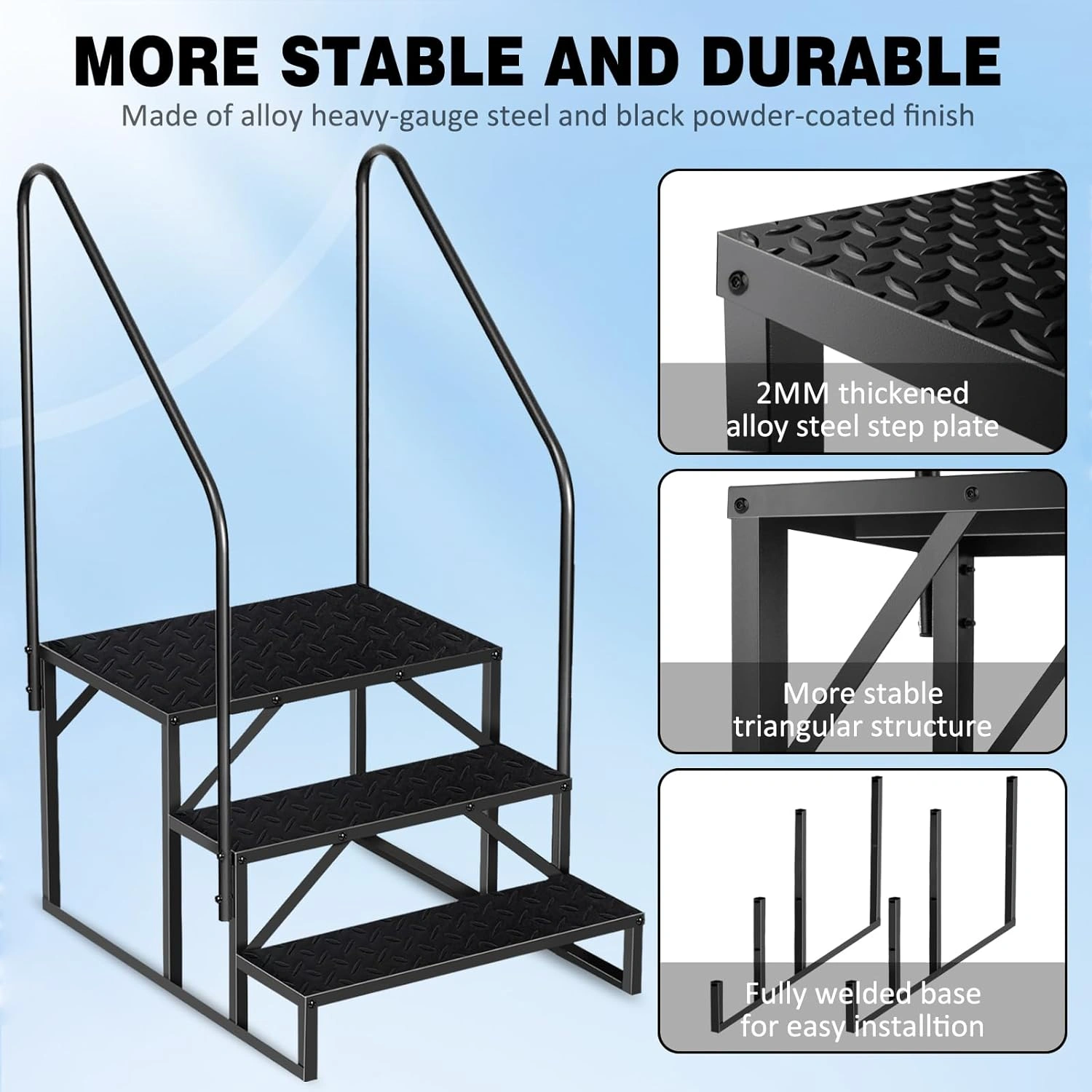 Above Ground Pool Ladder with Handrail, Heavy Duty RV Steps & Hot Tub Stairs, 660 lbs Weight Capacity, Camper & Mobile Home Entry Step view 4