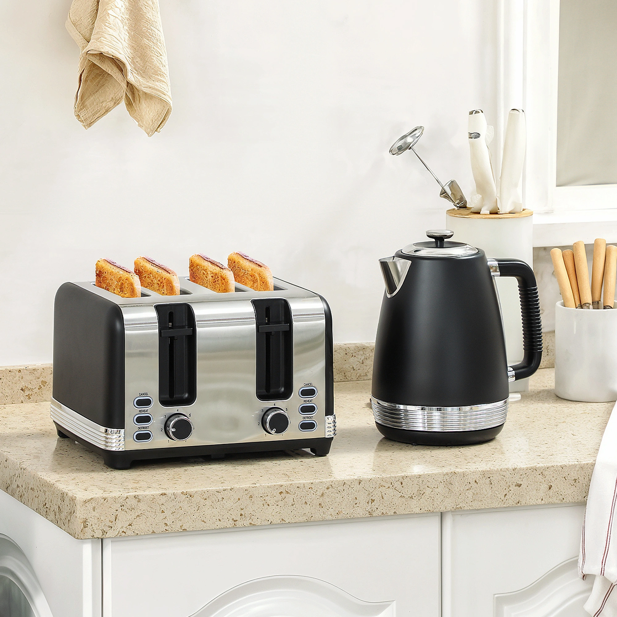 Kettle and Toaster Set for Kitchen, 1.7L Capacity, Compact Counter Design, Easy Clean
