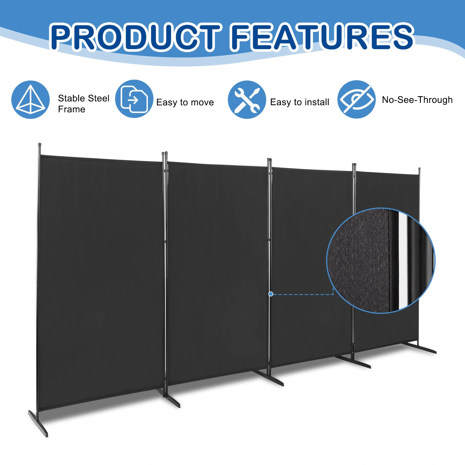 6FT 4-Fold Portable Mesh Screen Tent 160g Polyester Fabric Plastic Foot Carbon Steel Frame Black view 3