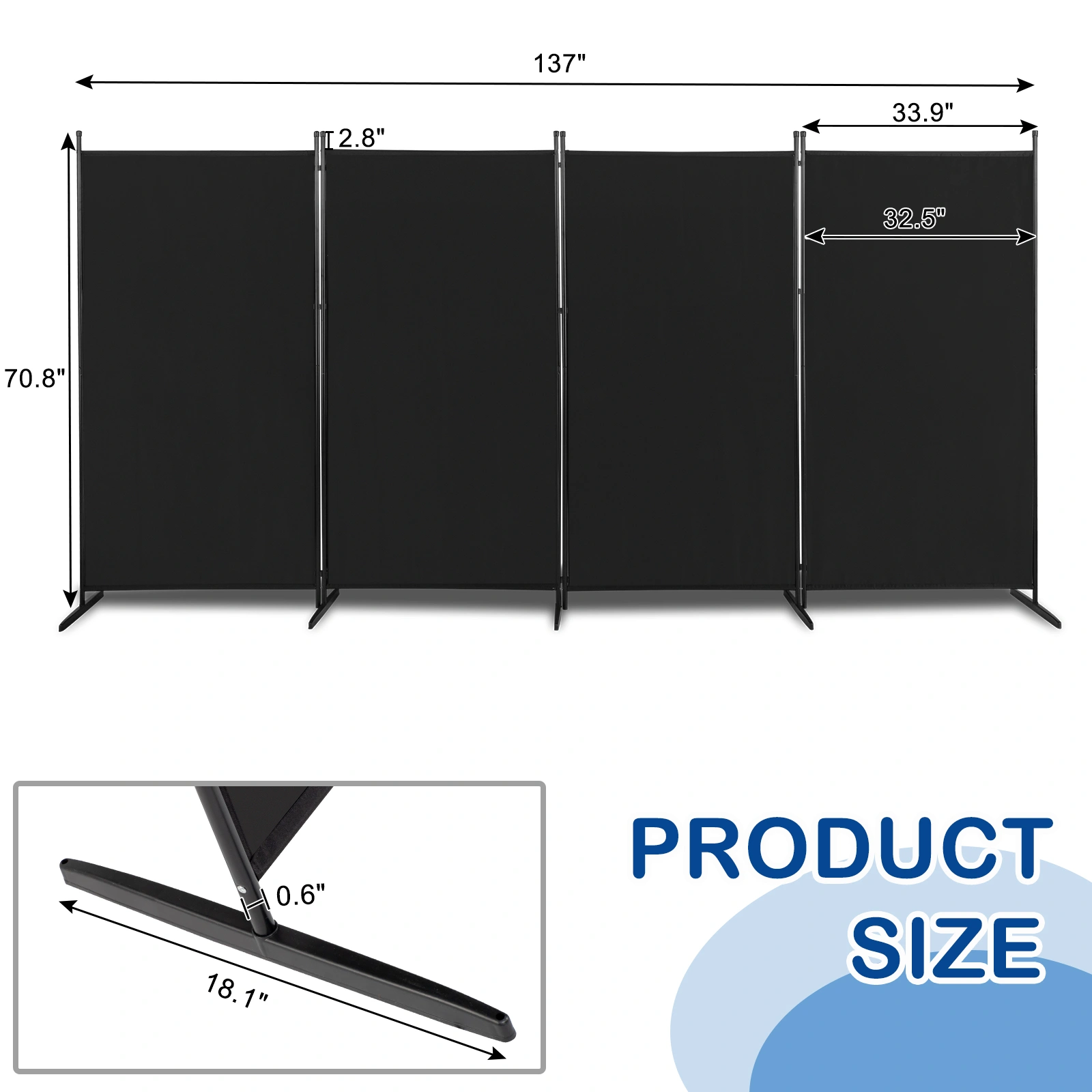 6FT 4-Fold Portable Mesh Screen Tent 160g Polyester Fabric Plastic Foot Carbon Steel Frame Black view 6