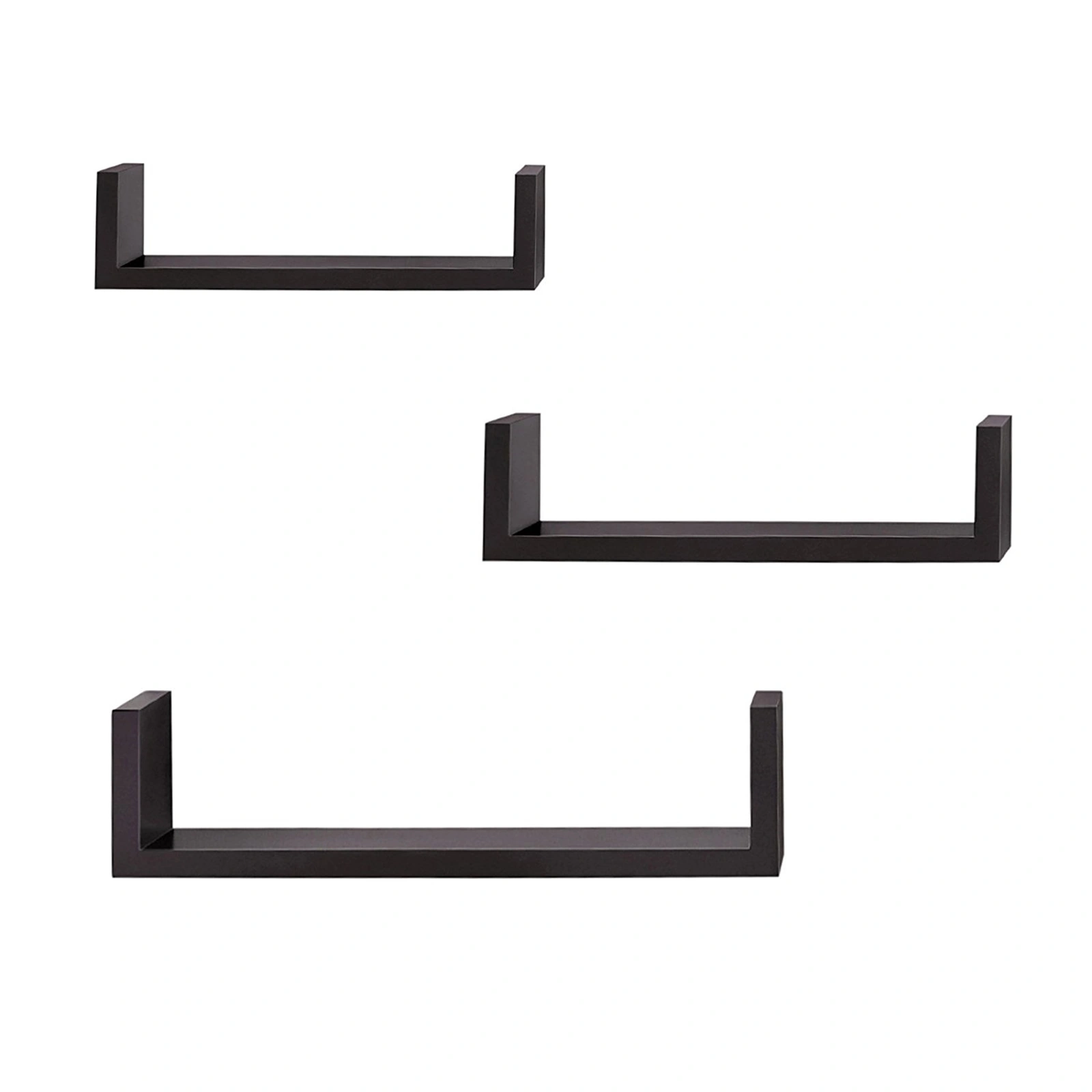 Set of 3 Floating Wall Shelves, Black Ledge Display Shelf, Home Decor Storage view 3