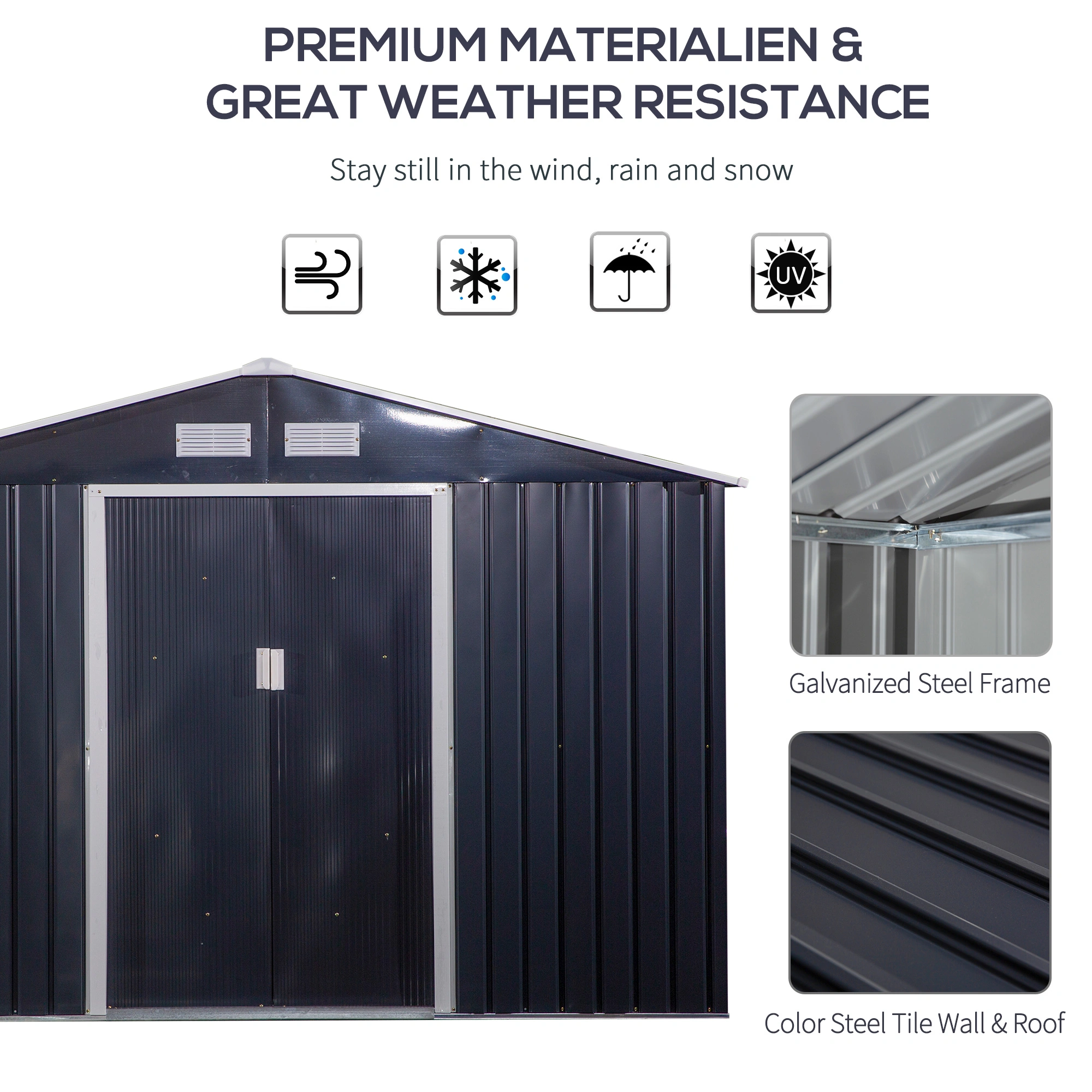 Large Outdoor Garden Shed Waterproof Metal Storage Building with Double Doors for Tools view 2