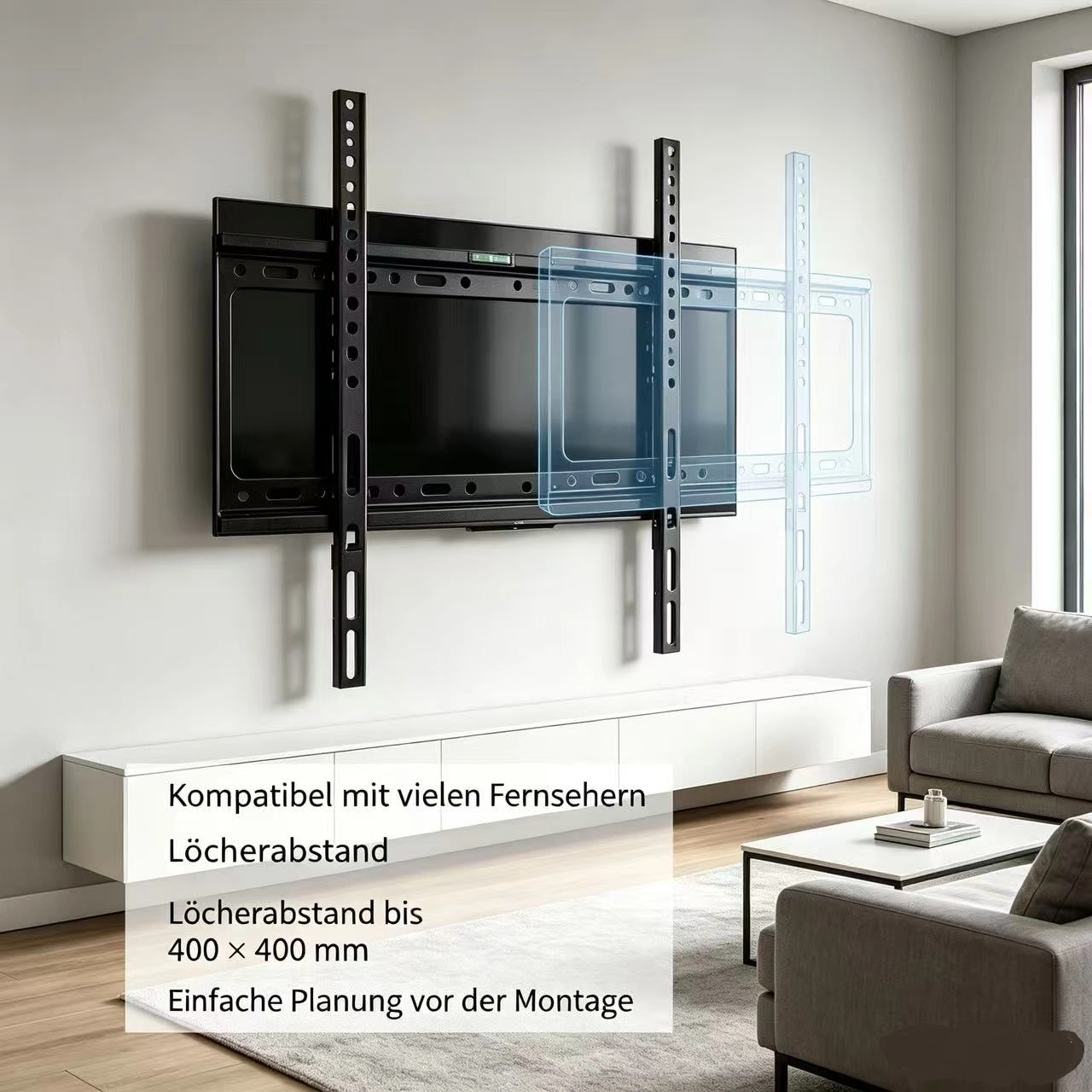 TV Wall Mount Bracket for 26-65 Inch Flat Screen TVs, VESA 400x400, Max Load 50kg, Flat Profile Wall Mount view 3
