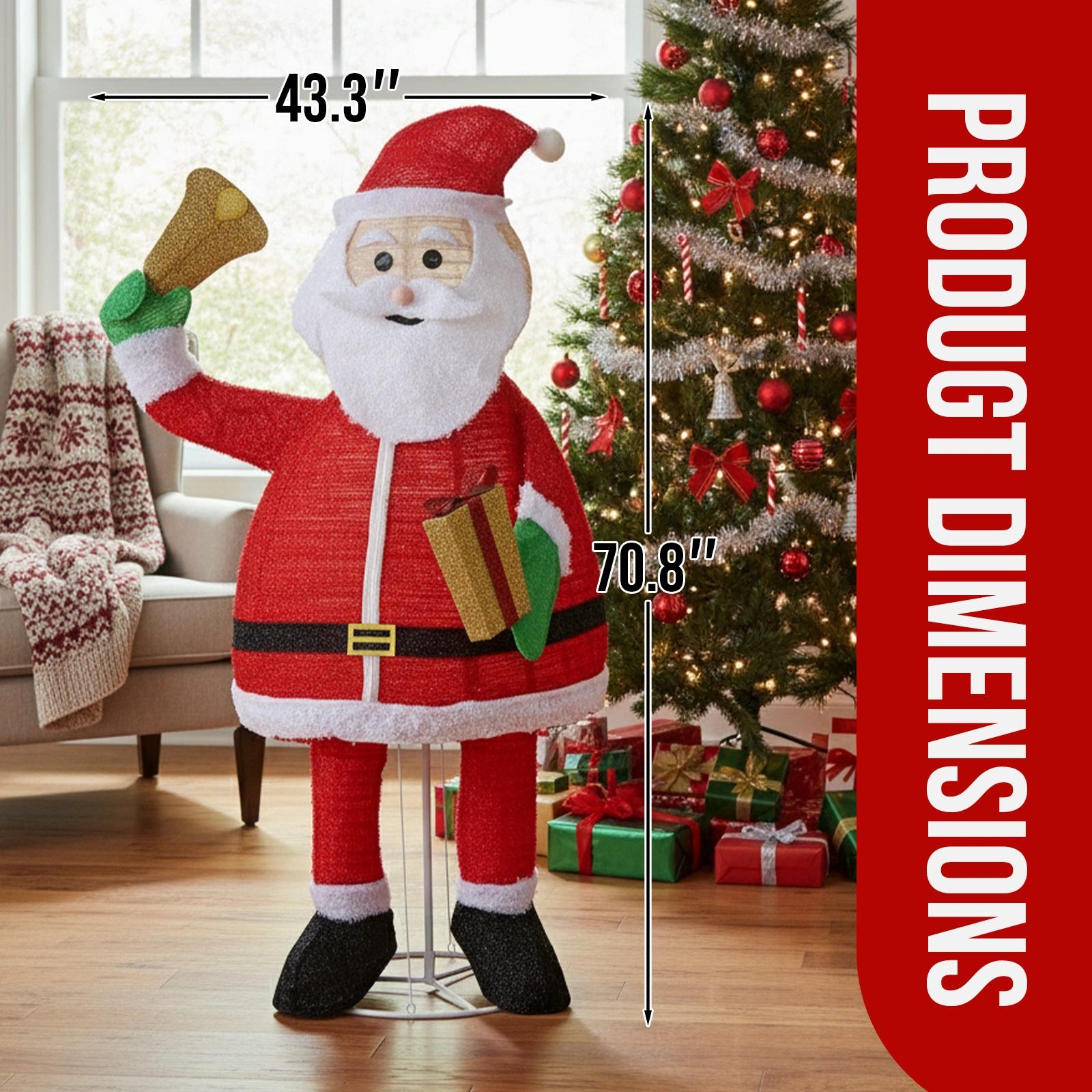 6FT Lighted Santa Claus Holding Bell Christmas Yard Decorations, Pre-lit Pull Up Santa with 200 Warm White LEDs, for Xmas Outdoor Holiday Indoor Decor Lighted Holiday Displays view 12