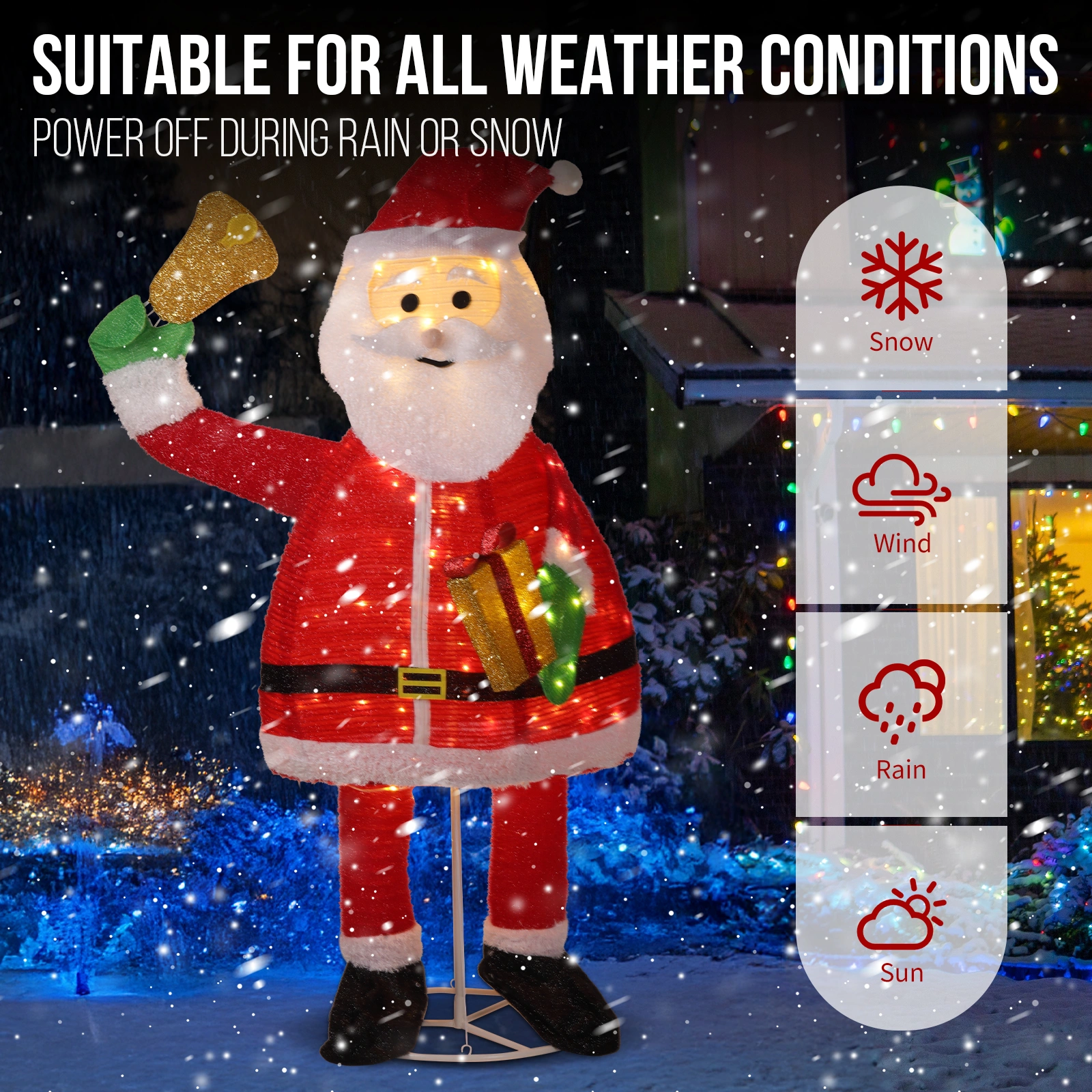 6FT Lighted Santa Claus Holding Bell Christmas Yard Decorations, Pre-lit Pull Up Santa with 200 Warm White LEDs, for Xmas Outdoor Holiday Indoor Decor Lighted Holiday Displays view 13