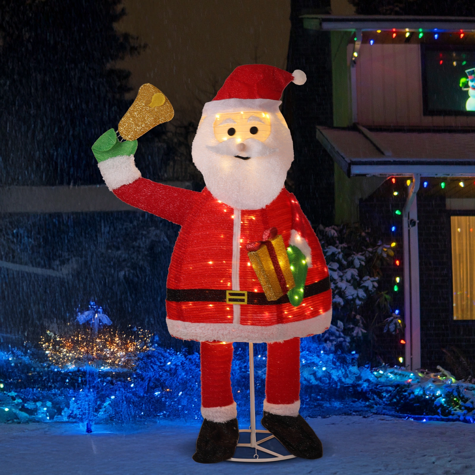 6FT Lighted Santa Claus Holding Bell Christmas Yard Decorations, Pre-lit Pull Up Santa with 200 Warm White LEDs, for Xmas Outdoor Holiday Indoor Decor Lighted Holiday Displays view 2