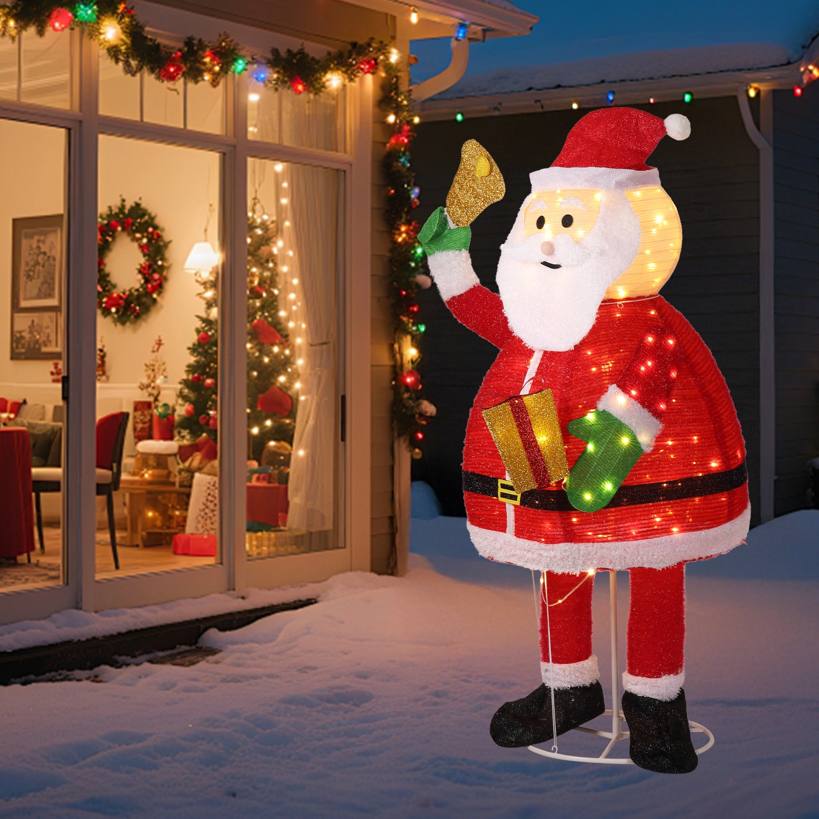 6FT Lighted Santa Claus Holding Bell Christmas Yard Decorations, Pre-lit Pull Up Santa with 200 Warm White LEDs, for Xmas Outdoor Holiday Indoor Decor Lighted Holiday Displays view 5