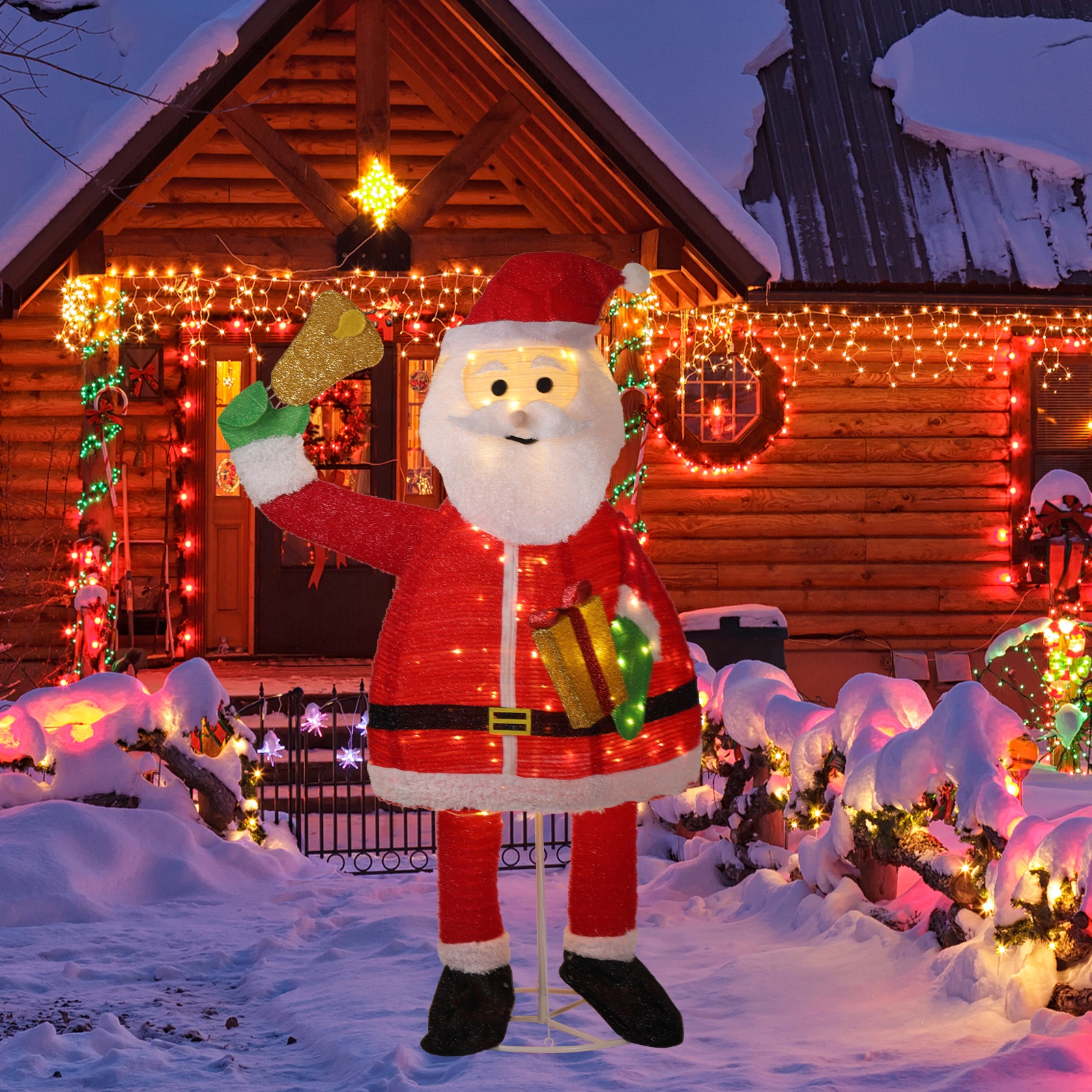 6FT Lighted Santa Claus Holding Bell Christmas Yard Decorations, Pre-lit Pull Up Santa with 200 Warm White LEDs, for Xmas Outdoor Holiday Indoor Decor Lighted Holiday Displays view 7