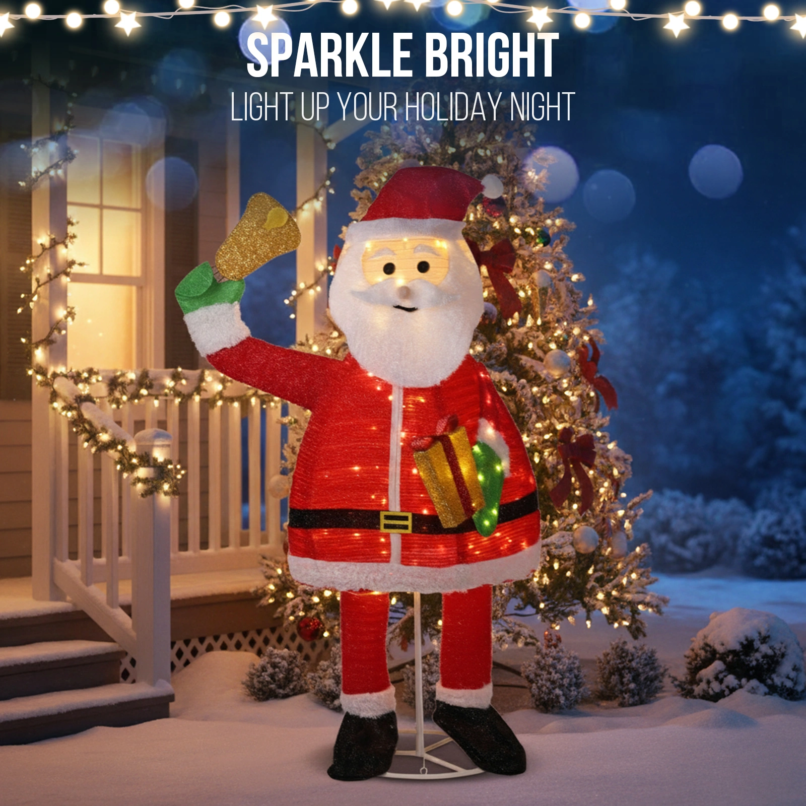6FT Lighted Santa Claus Holding Bell Christmas Yard Decorations, Pre-lit Pull Up Santa with 200 Warm White LEDs, for Xmas Outdoor Holiday Indoor Decor Lighted Holiday Displays view 9