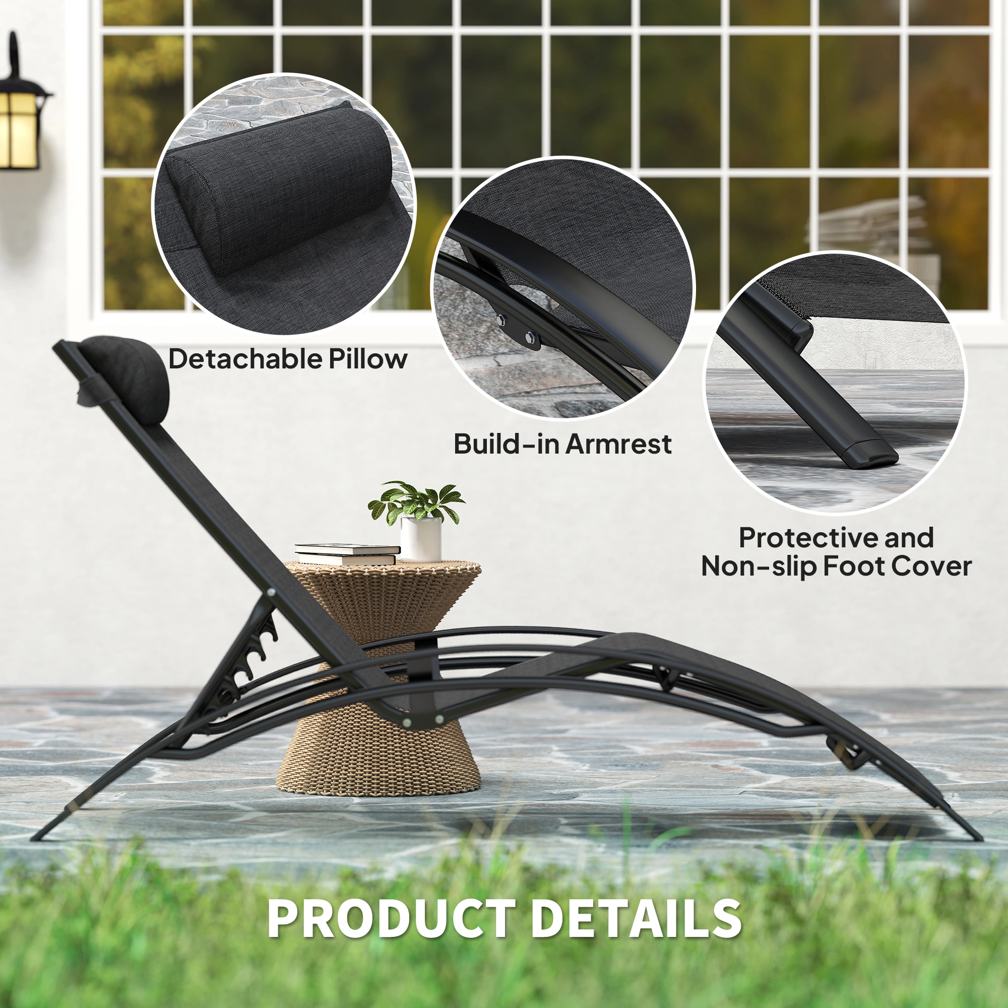 Folding Lounge Rocking Chair Outdoor Patio Recliner Chair Adjustable Tilting Seat with Armrests Compact Foldable Design view 2