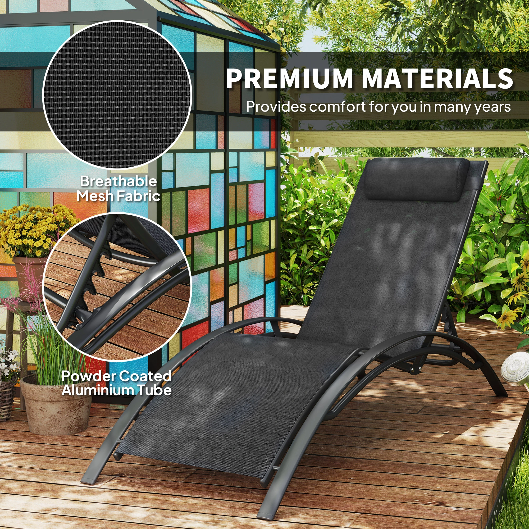 Folding Lounge Rocking Chair Outdoor Patio Recliner Chair Adjustable Tilting Seat with Armrests Compact Foldable Design view 3