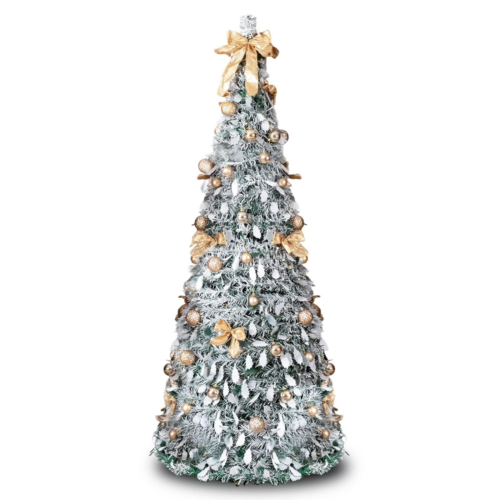 6FT Snow Flocked Pre-Lit Pop Up Artificial Christmas Tree, 100 Warm White Lights & Golden Ornaments, Snowy Green Holiday Decoration for Home Office Store