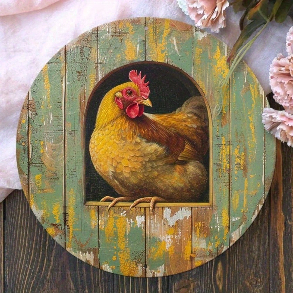CIFbuy 8x8 Inch Round Tin Metal Wall Art Vintage Wreath HD Print Rustic Farmhouse Decorative Wall Hanging Plaque view 6