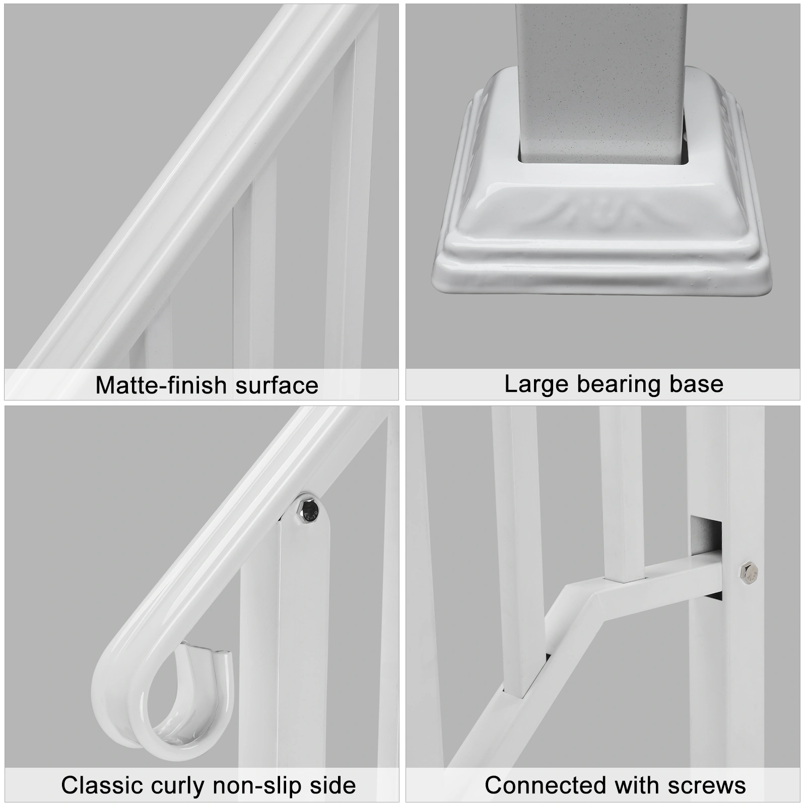 Handrails for Outdoor Steps, Iron Handrail Fits 3 Step, Transitional Handrail with Installation Kit, White view 6