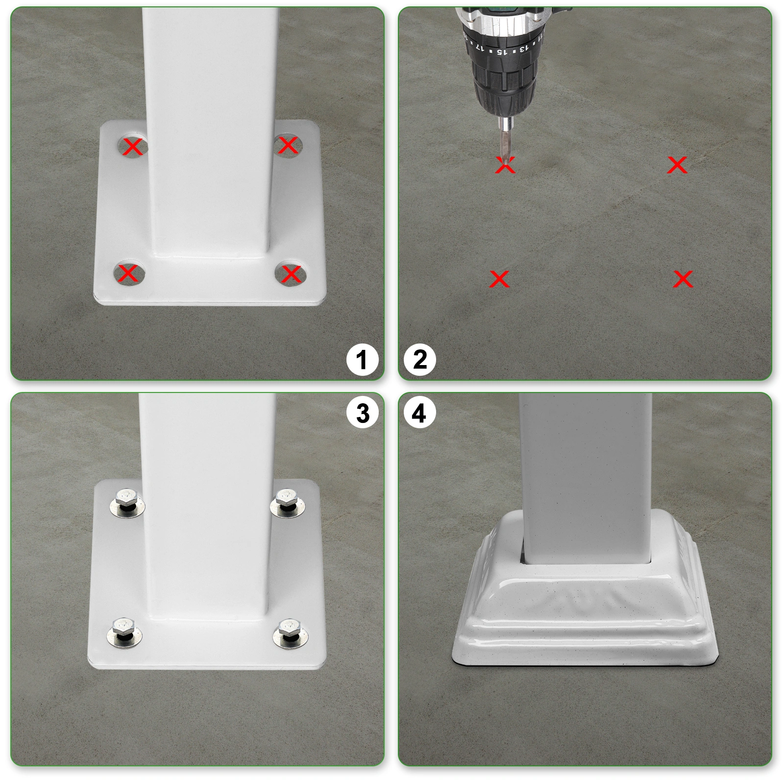 Handrails for Outdoor Steps, Iron Handrail Fits 3 Step, Transitional Handrail with Installation Kit, White view 7