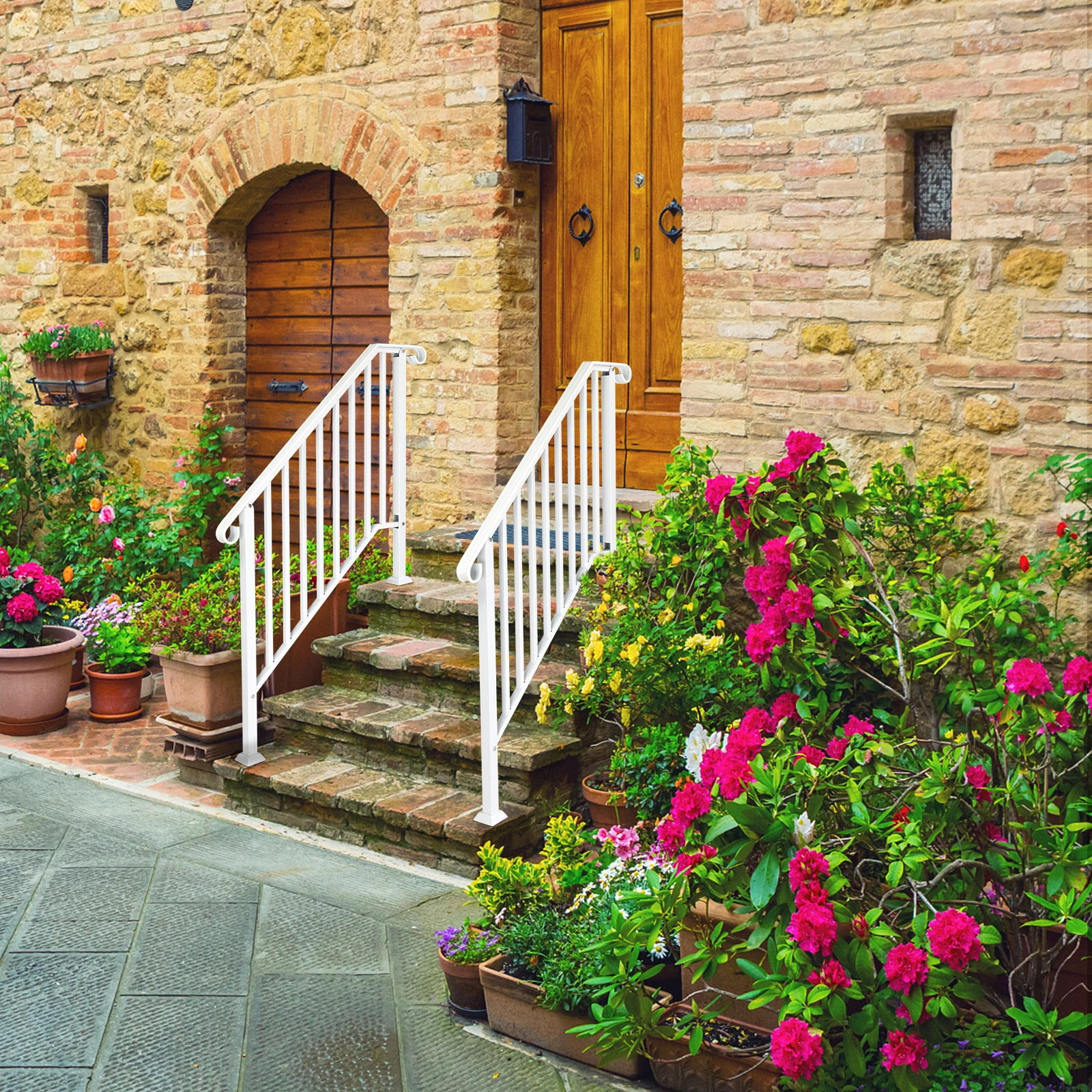 Handrails for Outdoor Steps, Iron Handrail Fits 3 Step, Transitional Handrail with Installation Kit, White view 8