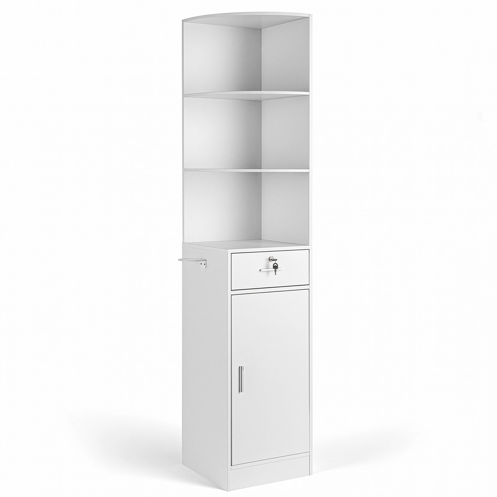3-Tier Corner Salon Cabinet with 1 Door & 1 Drawer, 15mm E0 Grade Particleboard Matt White, 75.2" H Multipurpose Storage Cabinet for Beauty Salon Spa Bathroom Bedroom view 7