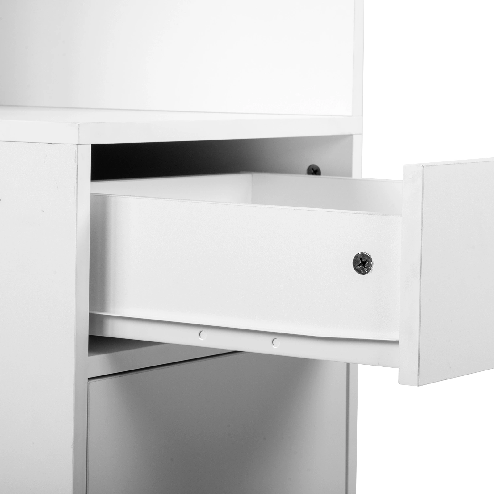 3-Tier Corner Salon Cabinet with 1 Door & 1 Drawer, 15mm E0 Grade Particleboard Matt White, 75.2" H Multipurpose Storage Cabinet for Beauty Salon Spa Bathroom Bedroom view 8