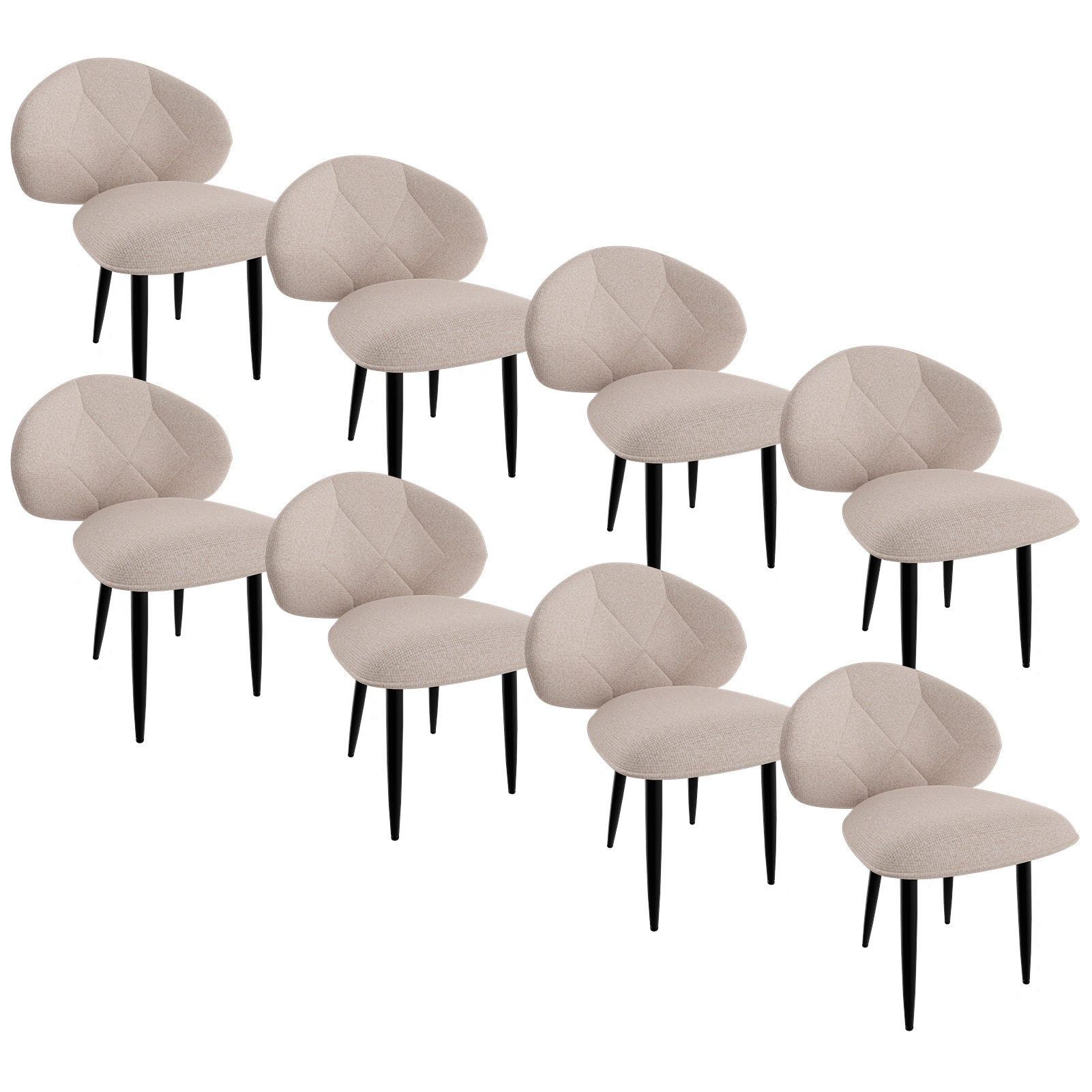 8er Set Gepolsterte Esszimmerstühle Modern Bequeme Verbreiterte Rückenlehne Küchenstühle Metallfüße