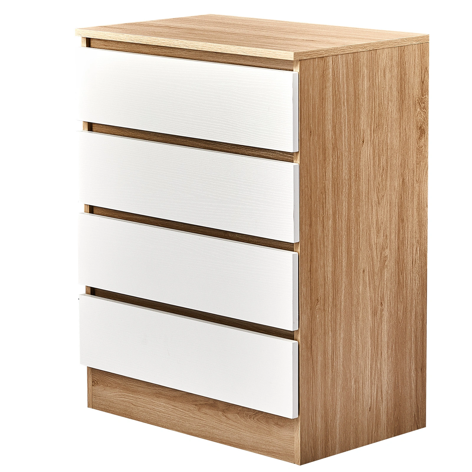 Handle-Free 4-Drawer Storage Cabinet Color-Block Drawer Dresser 23.62*14.96*30.71in Wood-Tone Cabinet Body + White Drawer Fronts view 4