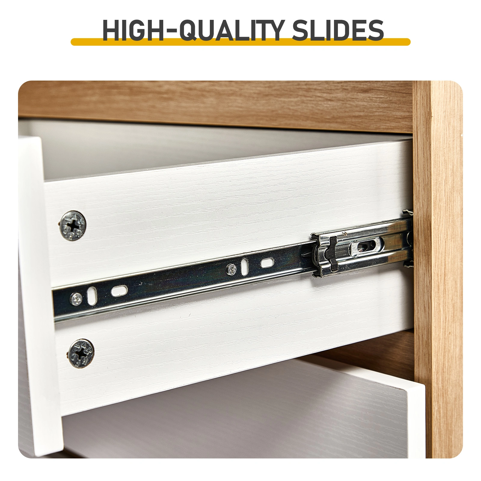 Handle-Free 4-Drawer Storage Cabinet Color-Block Drawer Dresser 23.62*14.96*30.71in Wood-Tone Cabinet Body + White Drawer Fronts view 8