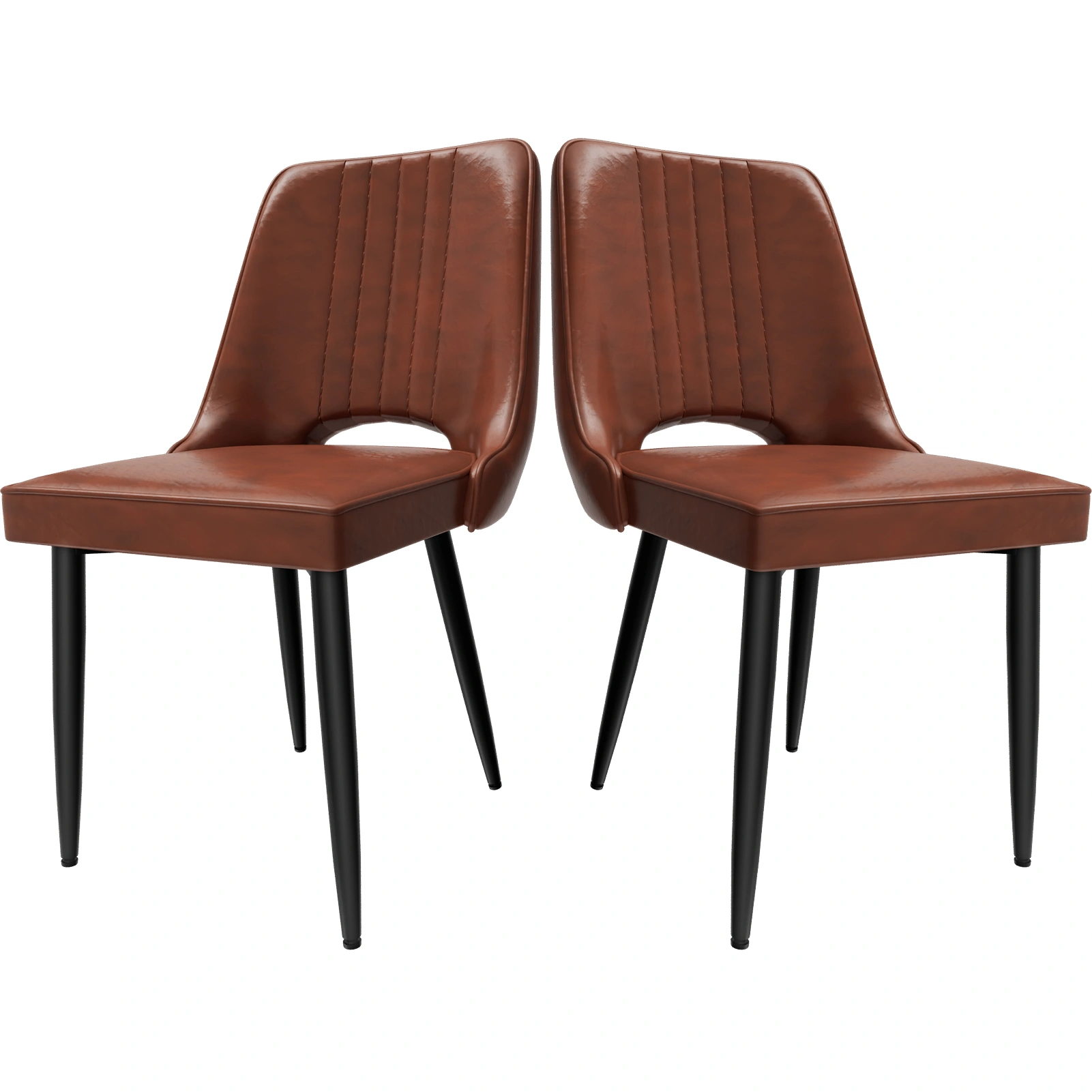 Scandinavian Dining Chairs with Cut-Out Backrest, Modern High Back Faux Leather Chair, Accent Kitchen Dining Room Seat