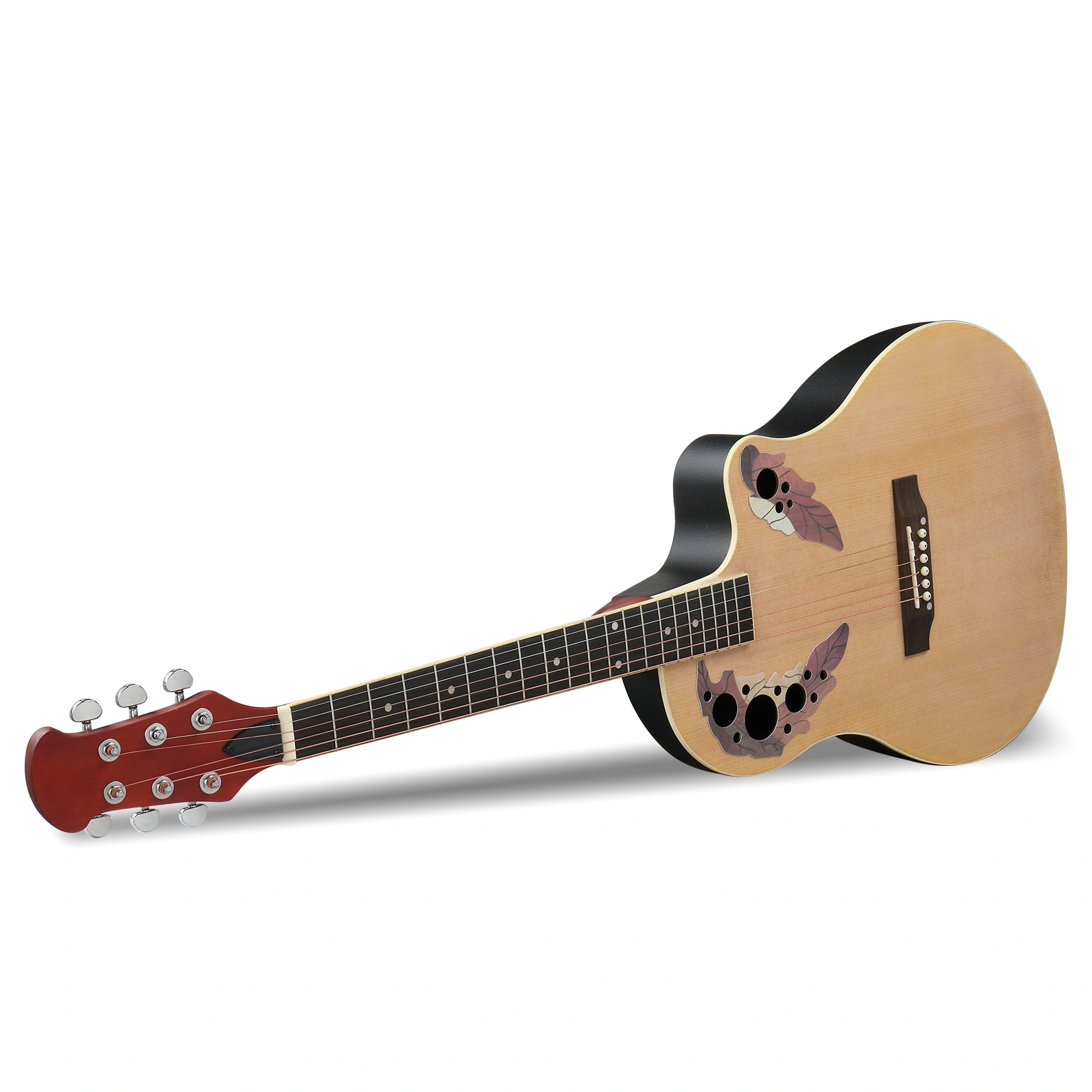 41 inch Cutawary Round Back Acoustic Guitar Spruce Top Grape Hole Burlywood view 3
