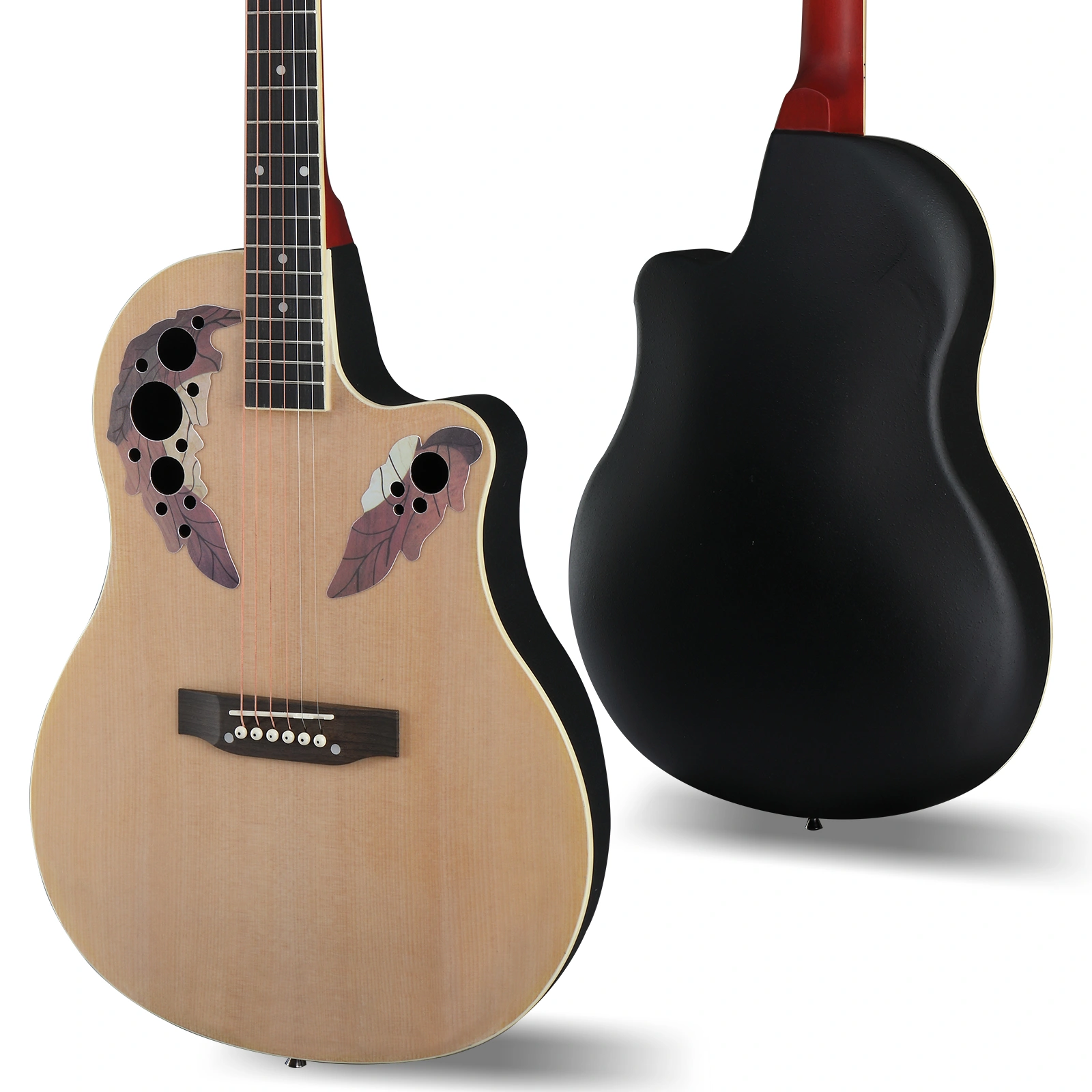 41 inch Cutawary Round Back Acoustic Guitar Spruce Top Grape Hole Burlywood view 9
