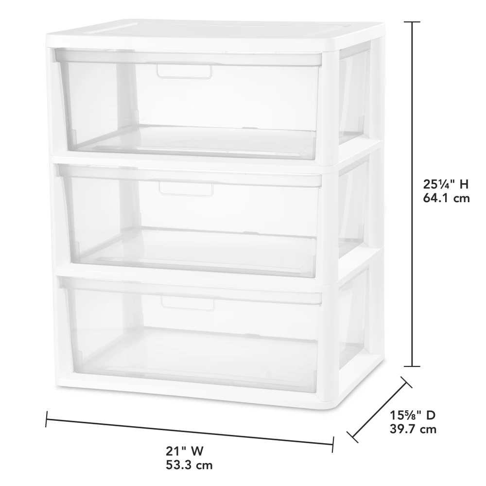 (2 pack) Wide 3 Drawer Tower, Plastic Storage Organizer with Removable Clear Bins, Easy to Assemble - No Tools Needed, White view 2