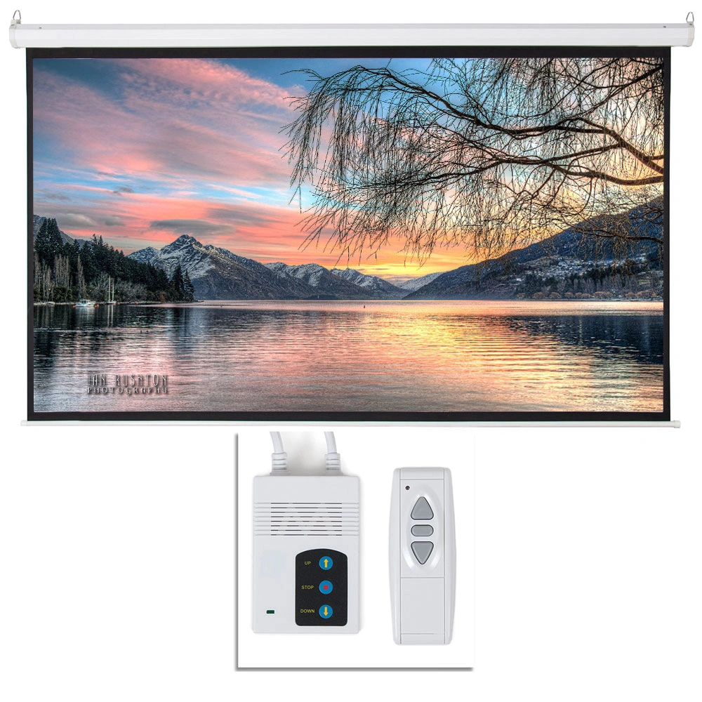92" 16:9 80" x 45" Viewing Area Motorized Projector Screen with Remote Control Matte White view 3