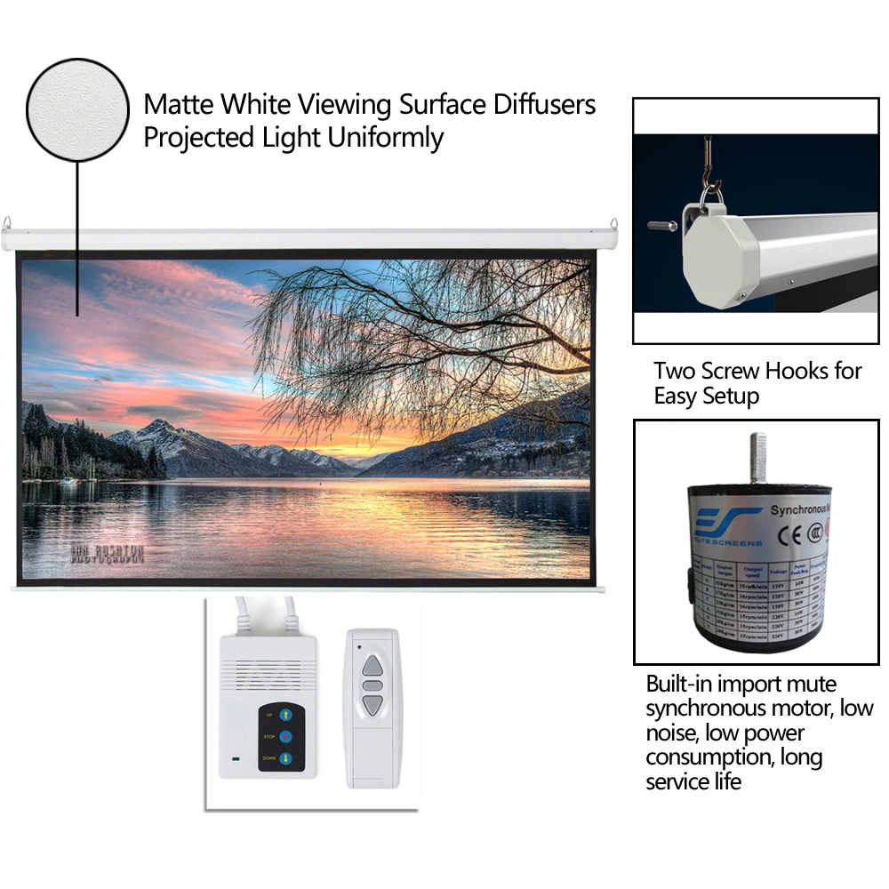 92" 16:9 80" x 45" Viewing Area Motorized Projector Screen with Remote Control Matte White view 4
