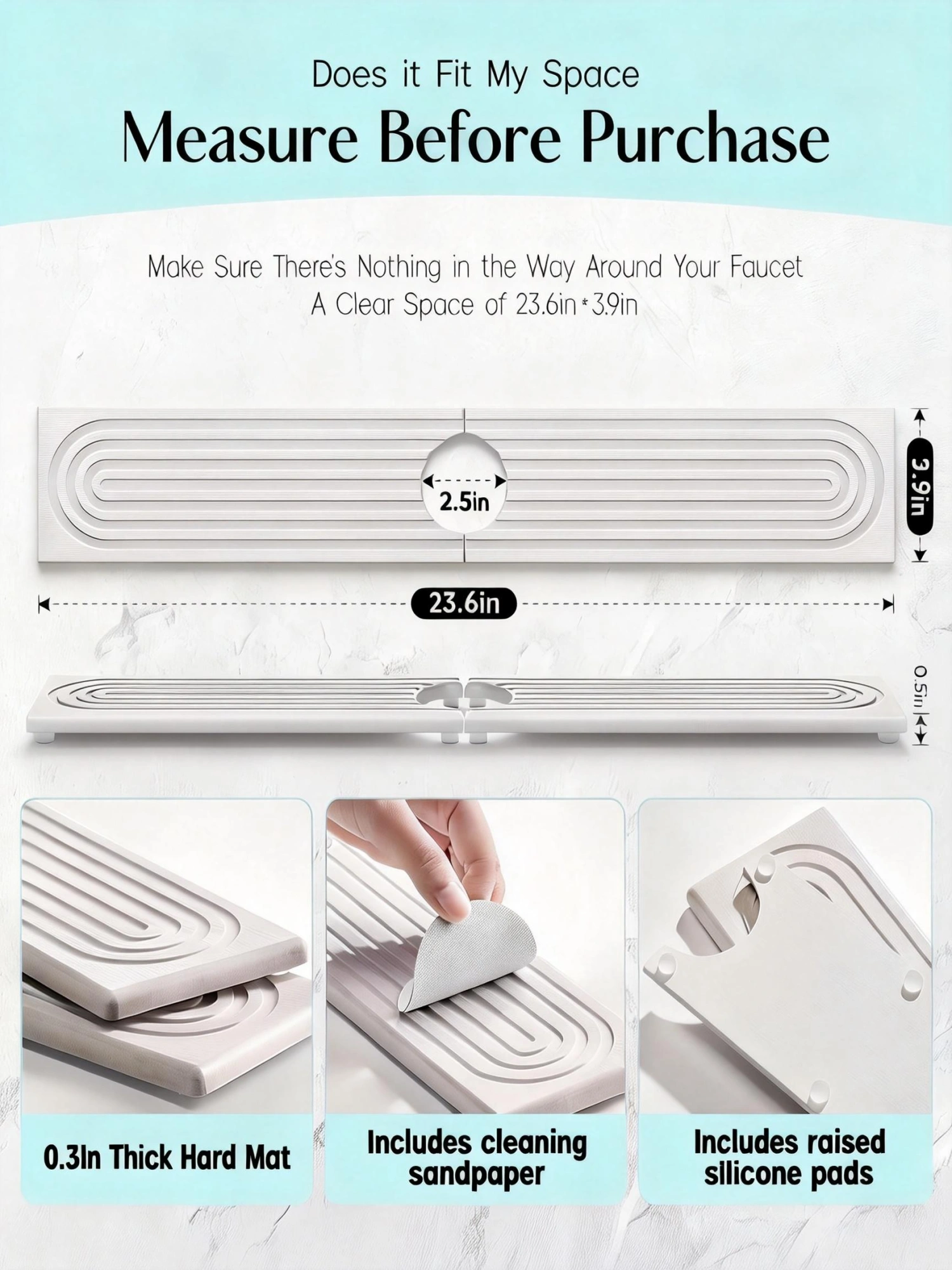 Faucet Mat for Kitchen Sink - Diatomite Stone Drying Mat & Sink Protector, Prevent Moisture - Sink Splash Guard Water-Absorbing Stone Tray for Bathroom Counter view 7