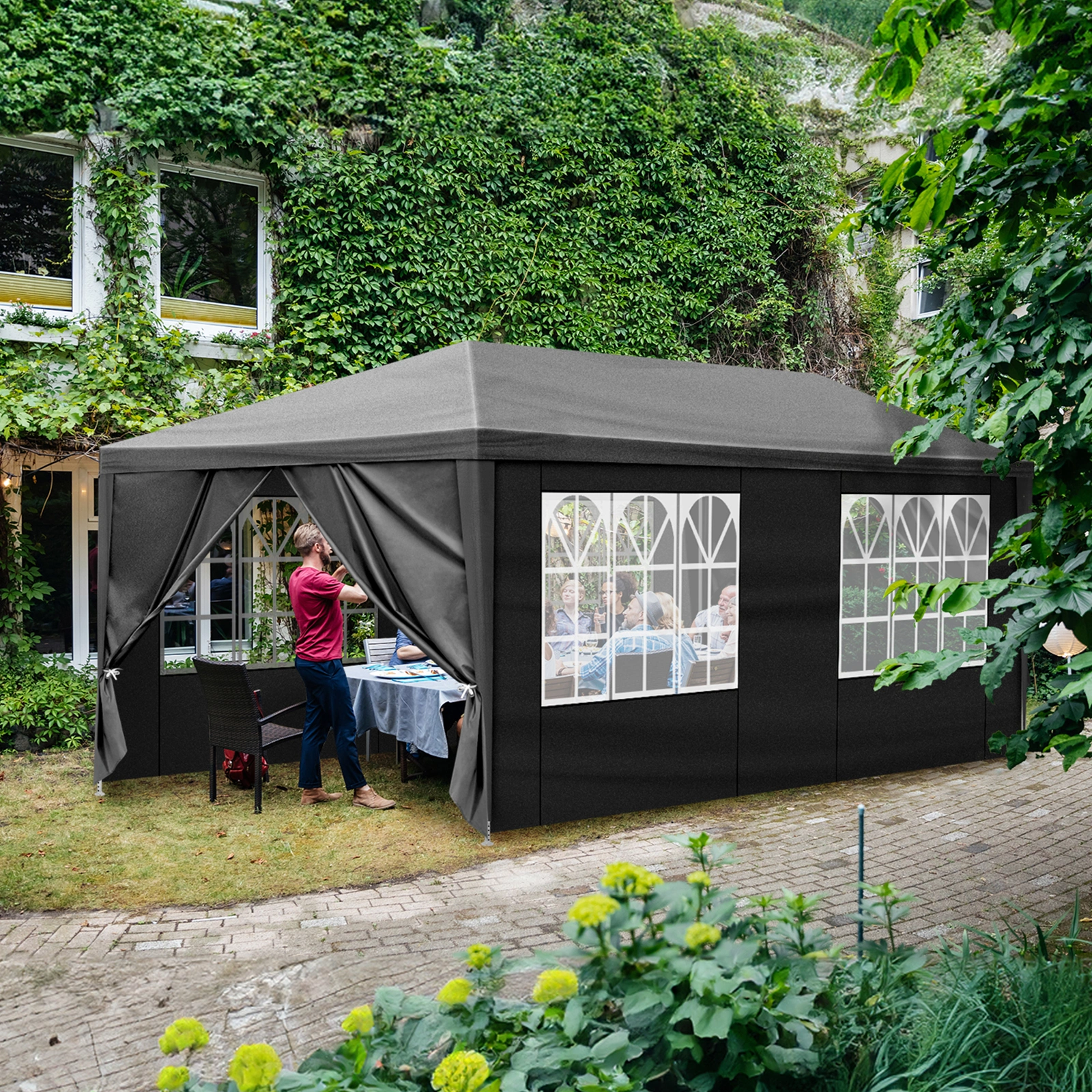 10'x20' Outdoor Party Tent with 6 Removable Sidewalls, Waterproof Canopy Patio Wedding Gazebo, Black view 12