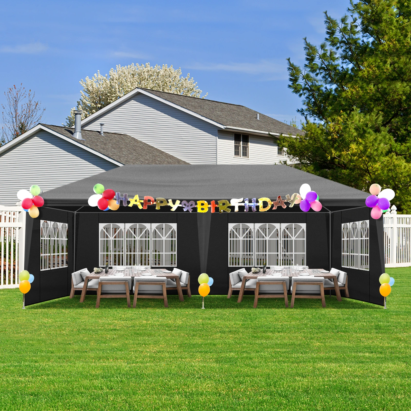 10'x20' Outdoor Party Tent with 6 Removable Sidewalls, Waterproof Canopy Patio Wedding Gazebo, Black view 13