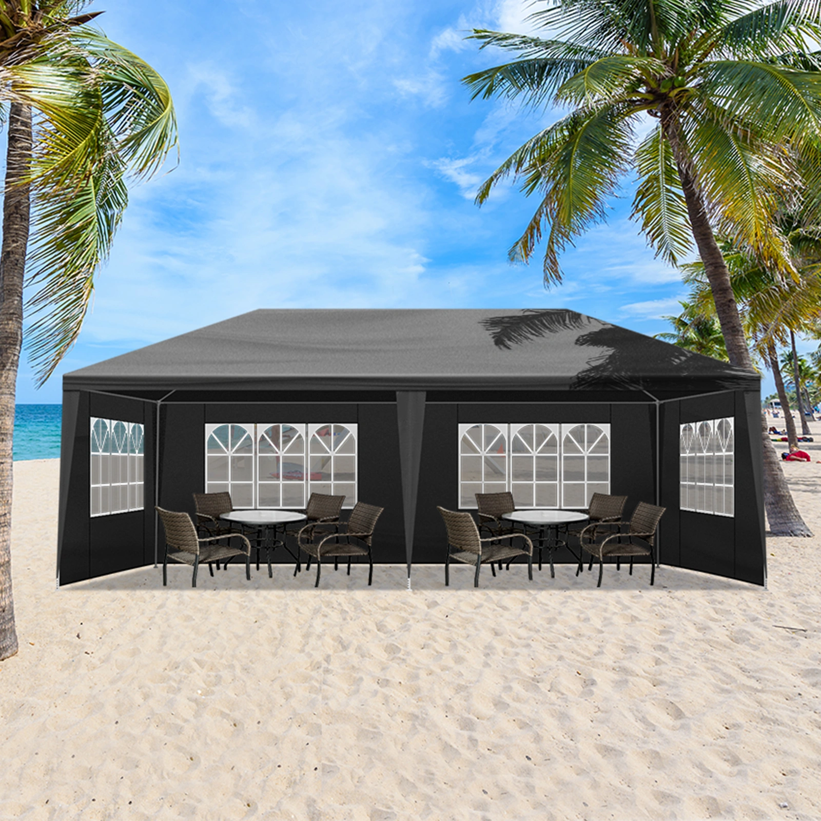 10'x20' Outdoor Party Tent with 6 Removable Sidewalls, Waterproof Canopy Patio Wedding Gazebo, Black view 18