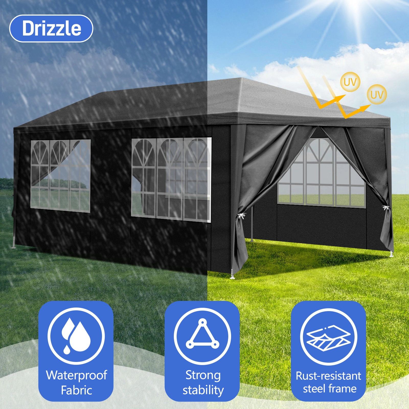 10'x20' Outdoor Party Tent with 6 Removable Sidewalls, Waterproof Canopy Patio Wedding Gazebo, Black view 19