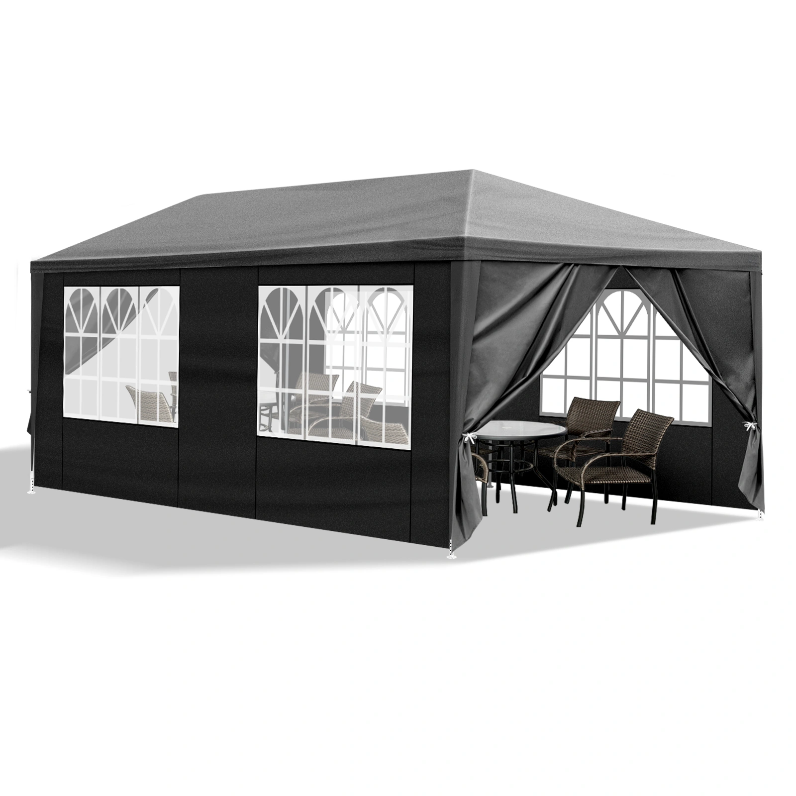 10'x20' Outdoor Party Tent with 6 Removable Sidewalls, Waterproof Canopy Patio Wedding Gazebo, Black view 2