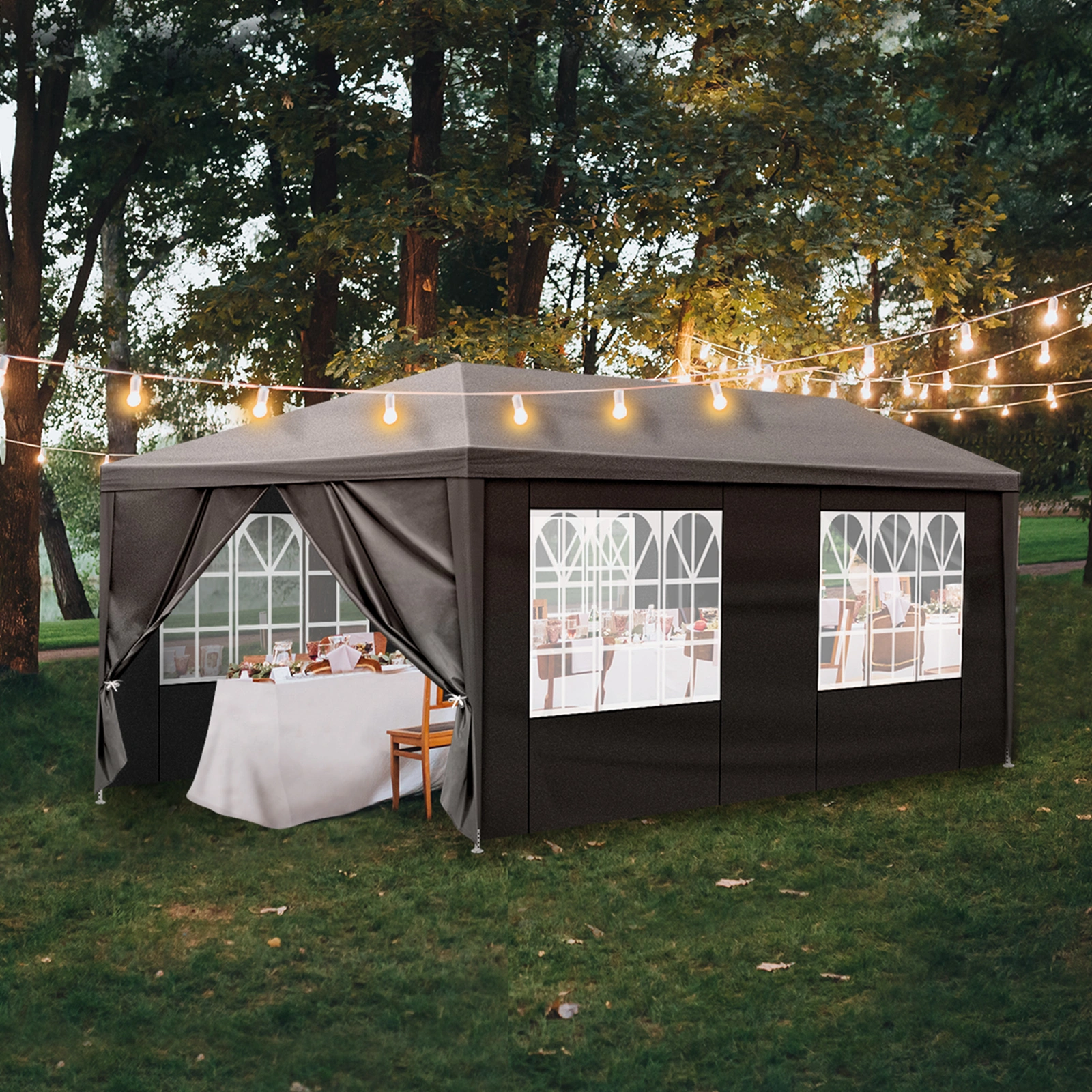 10'x20' Outdoor Party Tent with 6 Removable Sidewalls, Waterproof Canopy Patio Wedding Gazebo, Black view 20