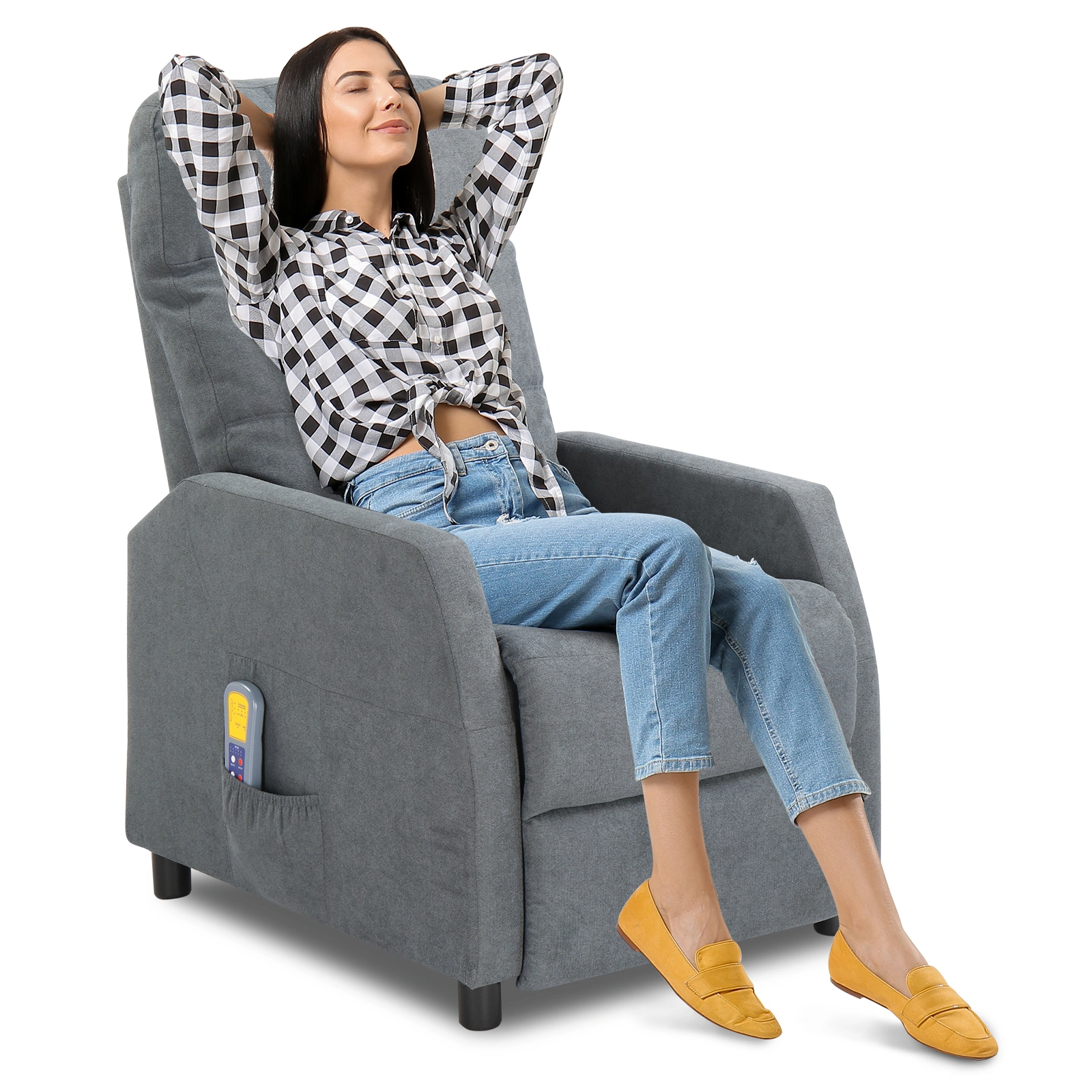 Light Gray Fabric Recliner Chair with 6-Point Massage & Heating Function, Electric Power Reclining Rocker, Home Theater Loveseat Sofa view 11