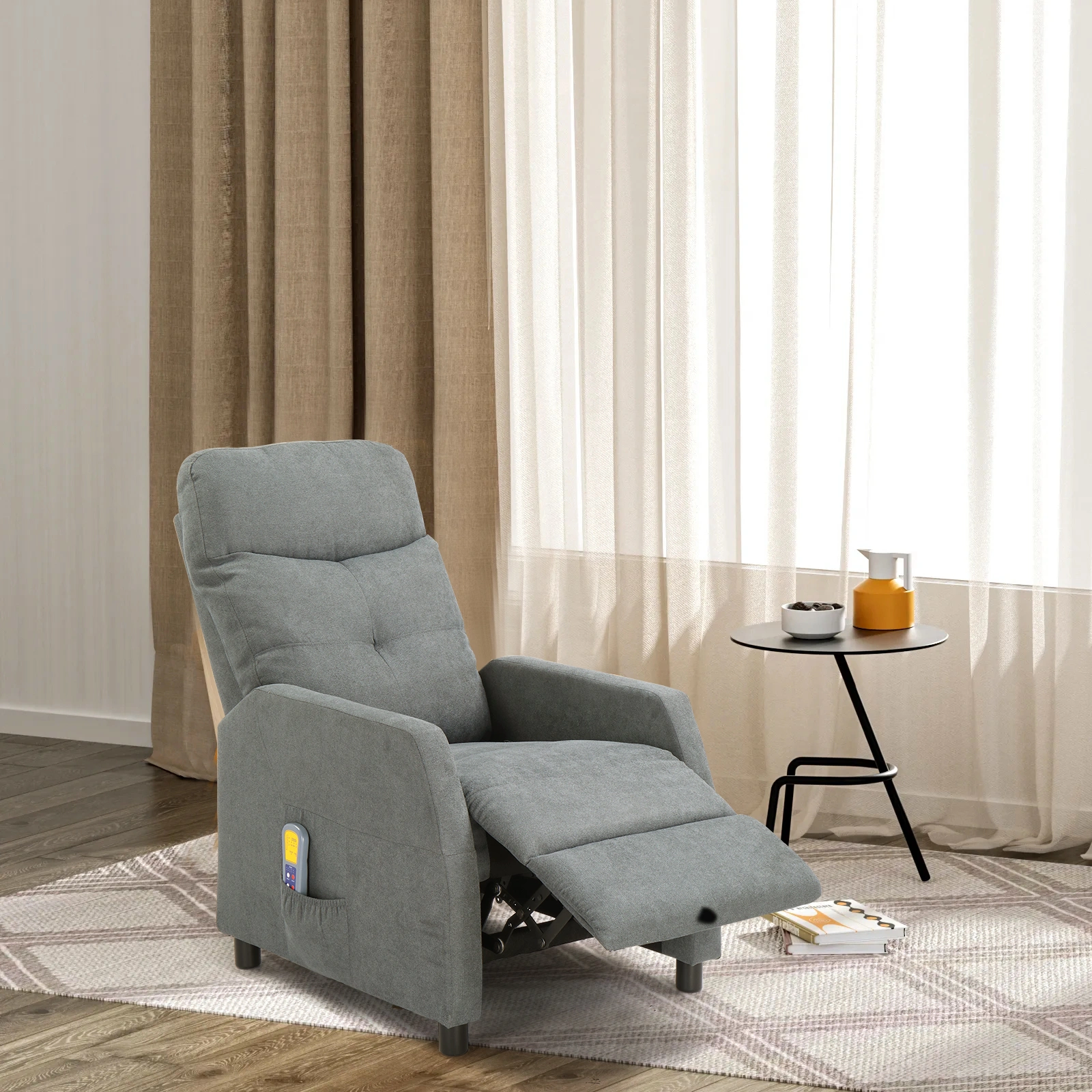 Light Gray Fabric Recliner Chair with 6-Point Massage & Heating Function, Electric Power Reclining Rocker, Home Theater Loveseat Sofa view 13