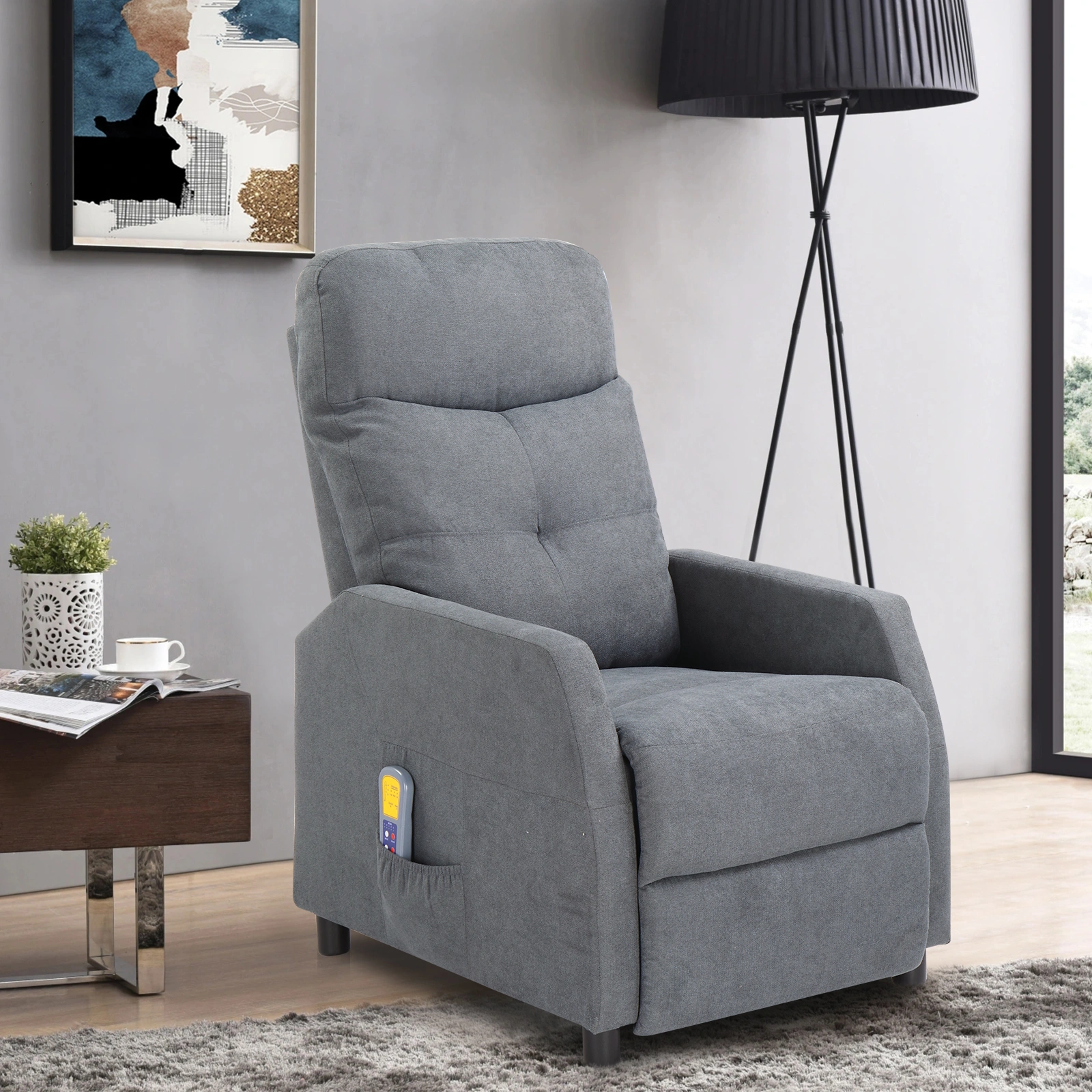 Light Gray Fabric Recliner Chair with 6-Point Massage & Heating Function, Electric Power Reclining Rocker, Home Theater Loveseat Sofa view 14