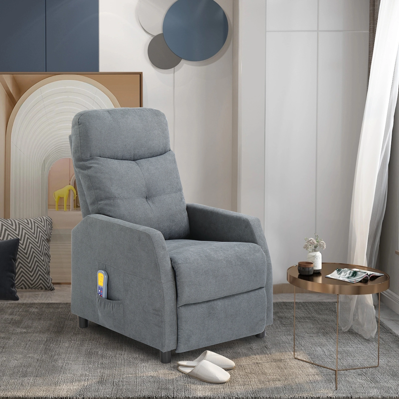 Light Gray Fabric Recliner Chair with 6-Point Massage & Heating Function, Electric Power Reclining Rocker, Home Theater Loveseat Sofa view 15