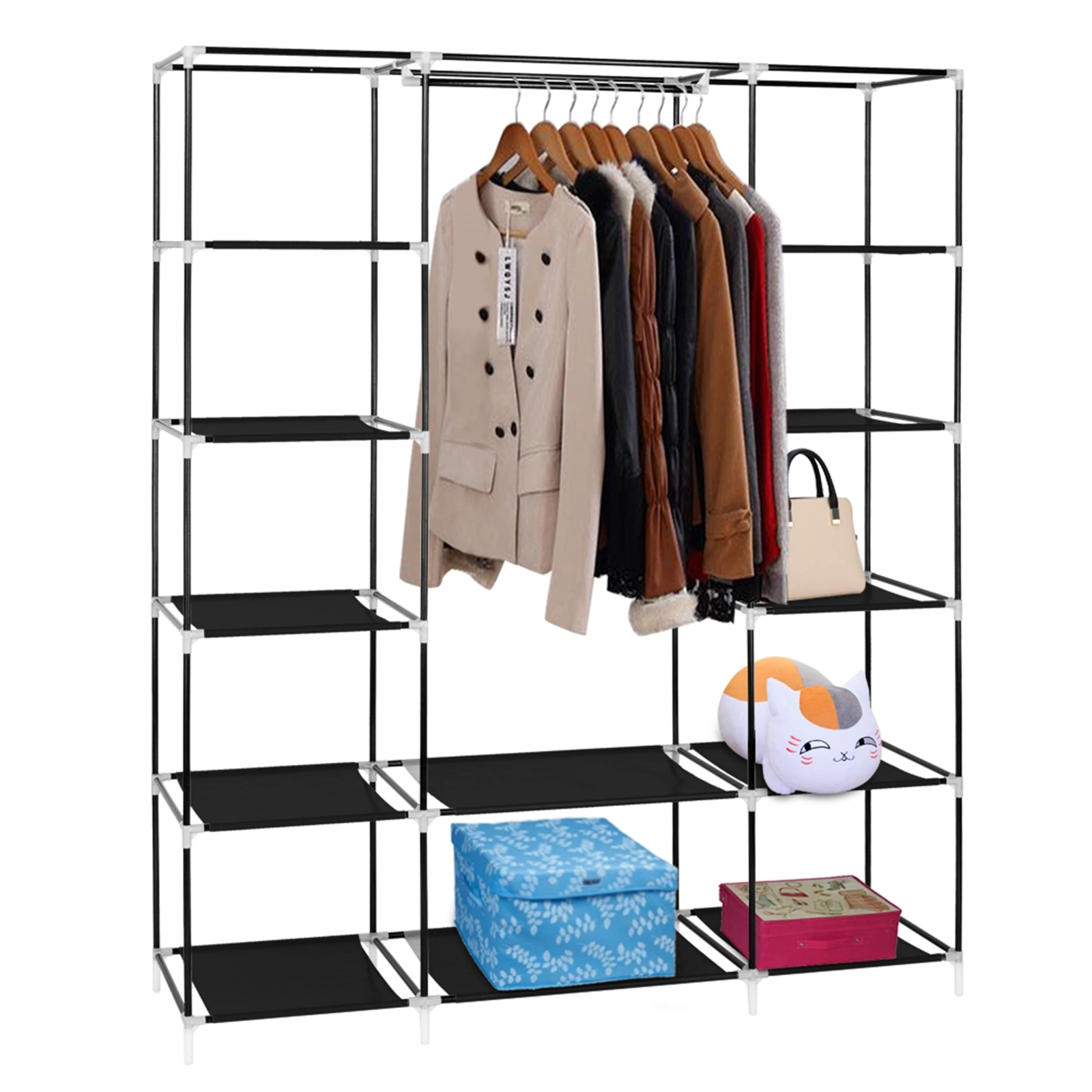 69" Portable Clothes Closet Wardrobe Storage Organizer with Non-Woven Fabric Quick and Easy to Assemble Extra Strong and Durable Black view 11