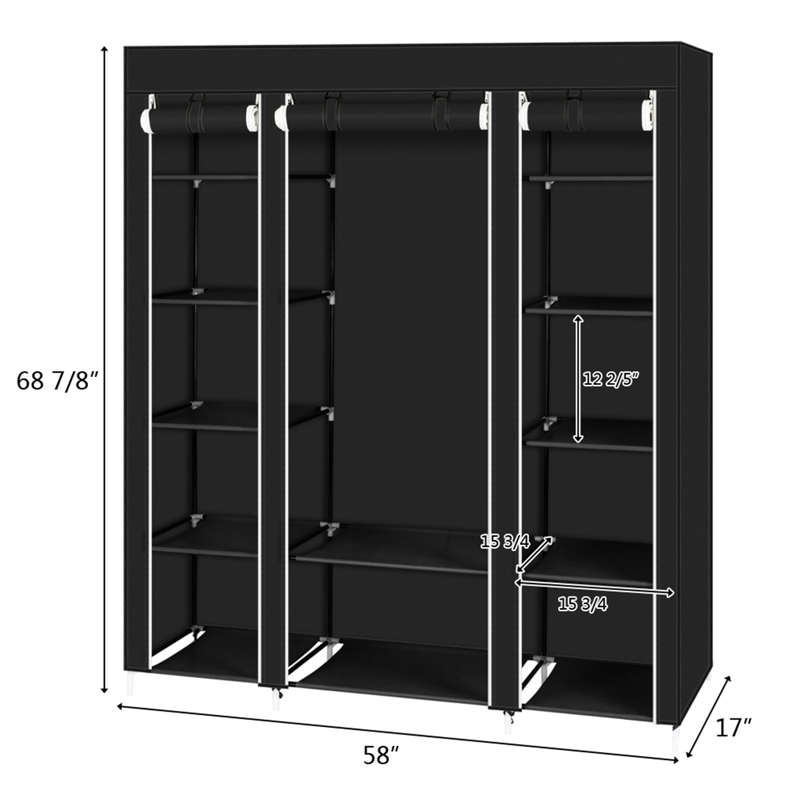 69" Portable Clothes Closet Wardrobe Storage Organizer with Non-Woven Fabric Quick and Easy to Assemble Extra Strong and Durable Black view 21