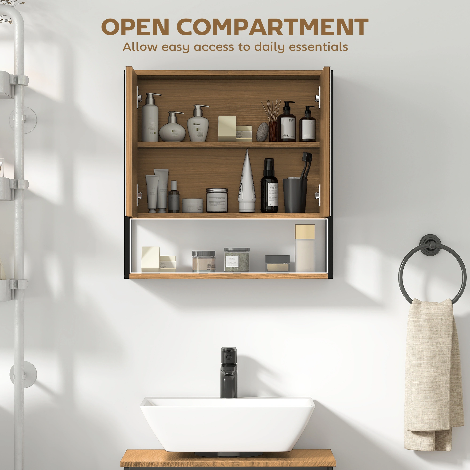 Wall Mounted Bathroom Cabinet with Mirror, Storage Vanity Organizer