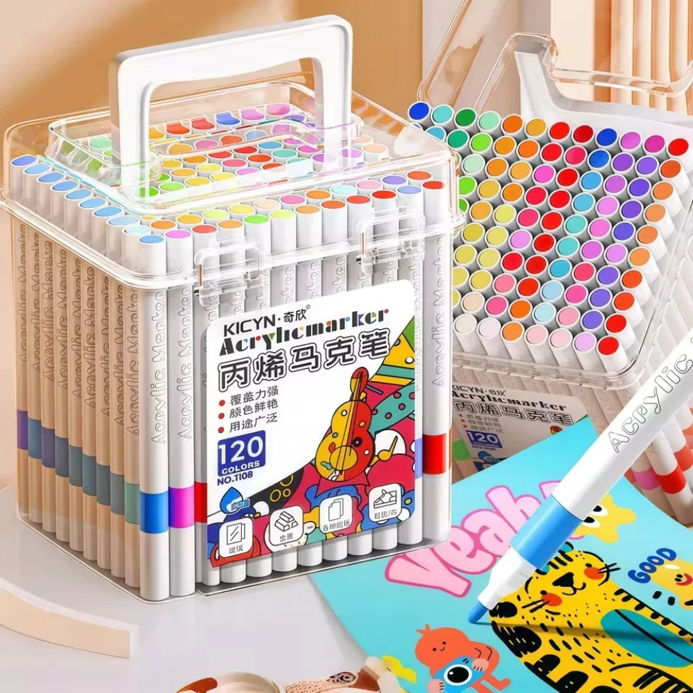 120pcs Acrylic marker for primary school students, washable and opaque, stackable color pen, waterproof barrel view 2