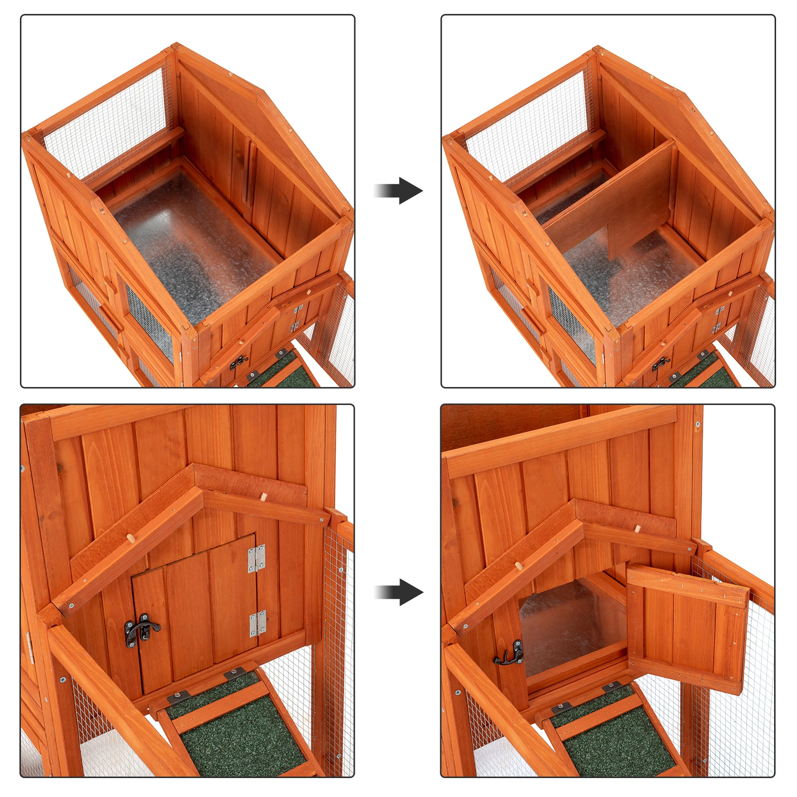 61" Wooden Chicken Coop Hen House with Ramp, Rabbit Hutch Poultry Cage for Indoor Outdoor Use view 12